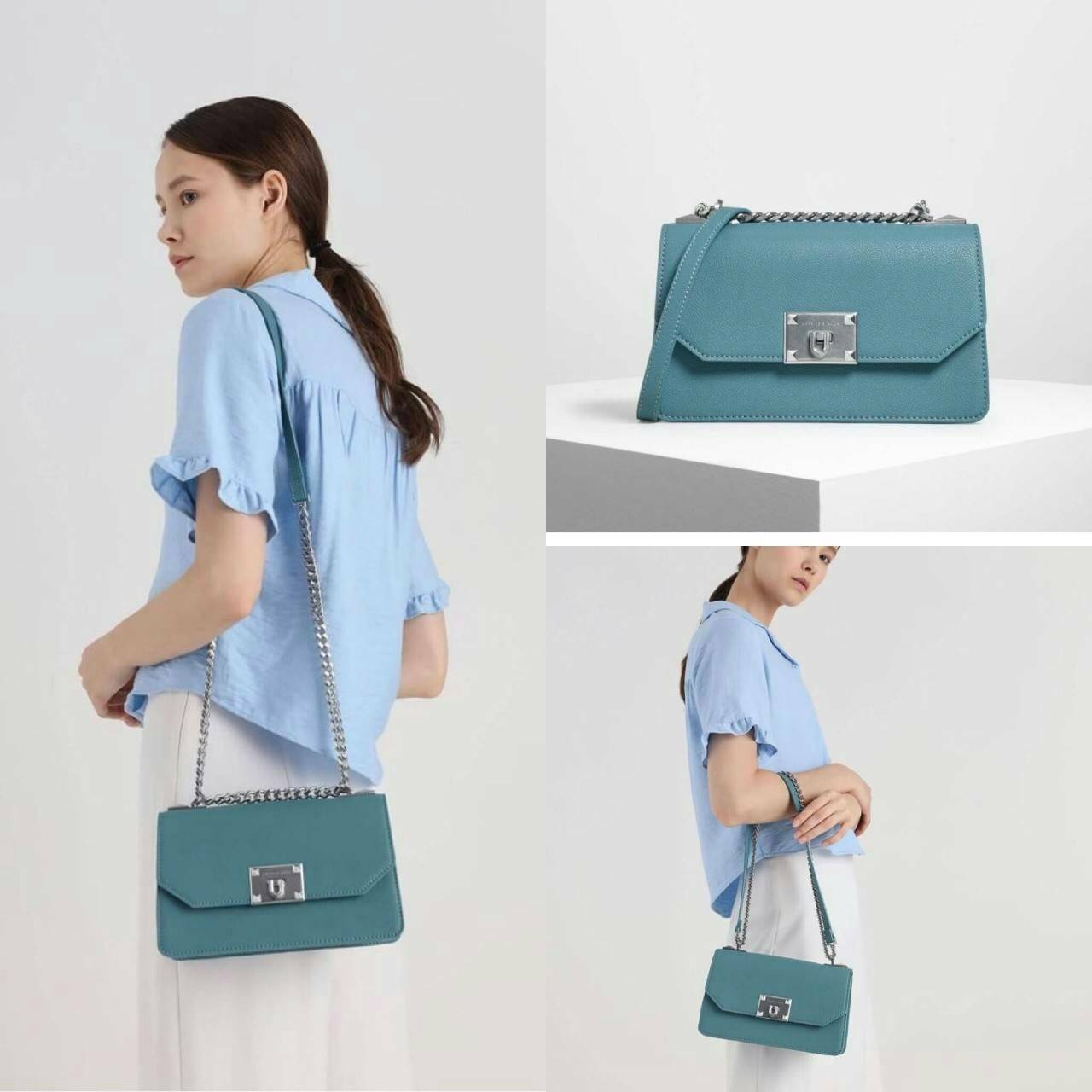 CHARLES & KEITH METAL PUSH LOCK CROSSBODY BAG รุ่นฮิตขายดีมีมาพร้อมส่งแล้วจ้า กับกระเ๋าสะพายไซส์น่ารัก วางอยู่ทรง เปิดปิดด้วย ตัวล็อกด้านหน้า ด้านในแบ่งเป็น 2 ช่องมีช่องซิปตรงกลาง จุของได้เยอะพอควรเลยค่ะ ใส่ iPhone plus ได้สบายๆ และของจุกจิกที่จำเป็น รุ่น