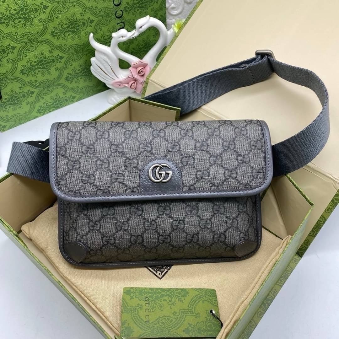 GUCCI OPHIDIA GG SMALL BELT BAG GRAY / Gucci Belt Bag กระเป๋าคาดเอวสีเทา หนังแท้ผสมแคนวาส หล่อ สวย เท่ คูลๆ ควรมีเข้ากับทุกชุด ใช้ได้ตลอดกาล ไม่ตกยุค เกรดออริ 1:1 สลับแท้