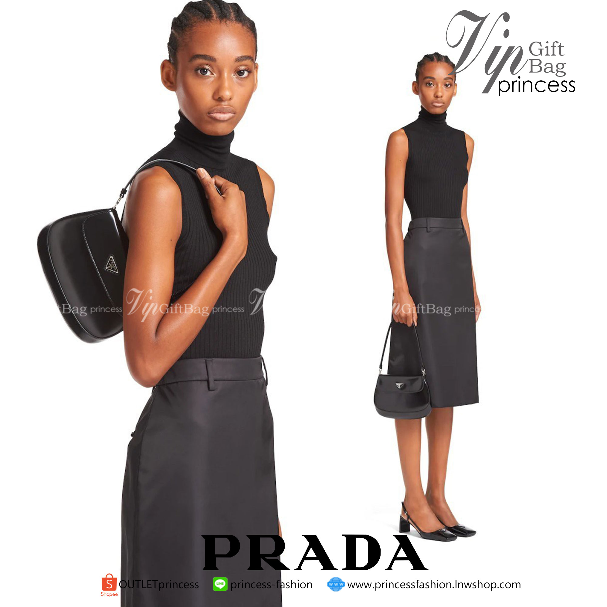 PRADA CLEO BRUSHED LEATHER SHOULDER BAG กระเป๋าทรงสวยยอดฮิต ทรงสะพายไหล่สวยหรูอยู่ทรง หนังเรียบเงาหรูสุดคลาสสิก