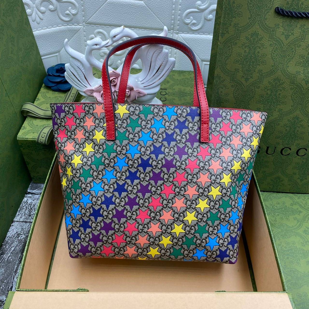 VIP 】Animal-Friendly Gucci Kid Tote Bag งานหนังแท้ทรงตั้งสวย ขนาดกะทัดรัด จุของได้เยอะ ใช้ได้ทั้งเด็กและผู้ใหญ่ น่ารักมากค่ะ **รุ่นขายดีตลอดกาล**