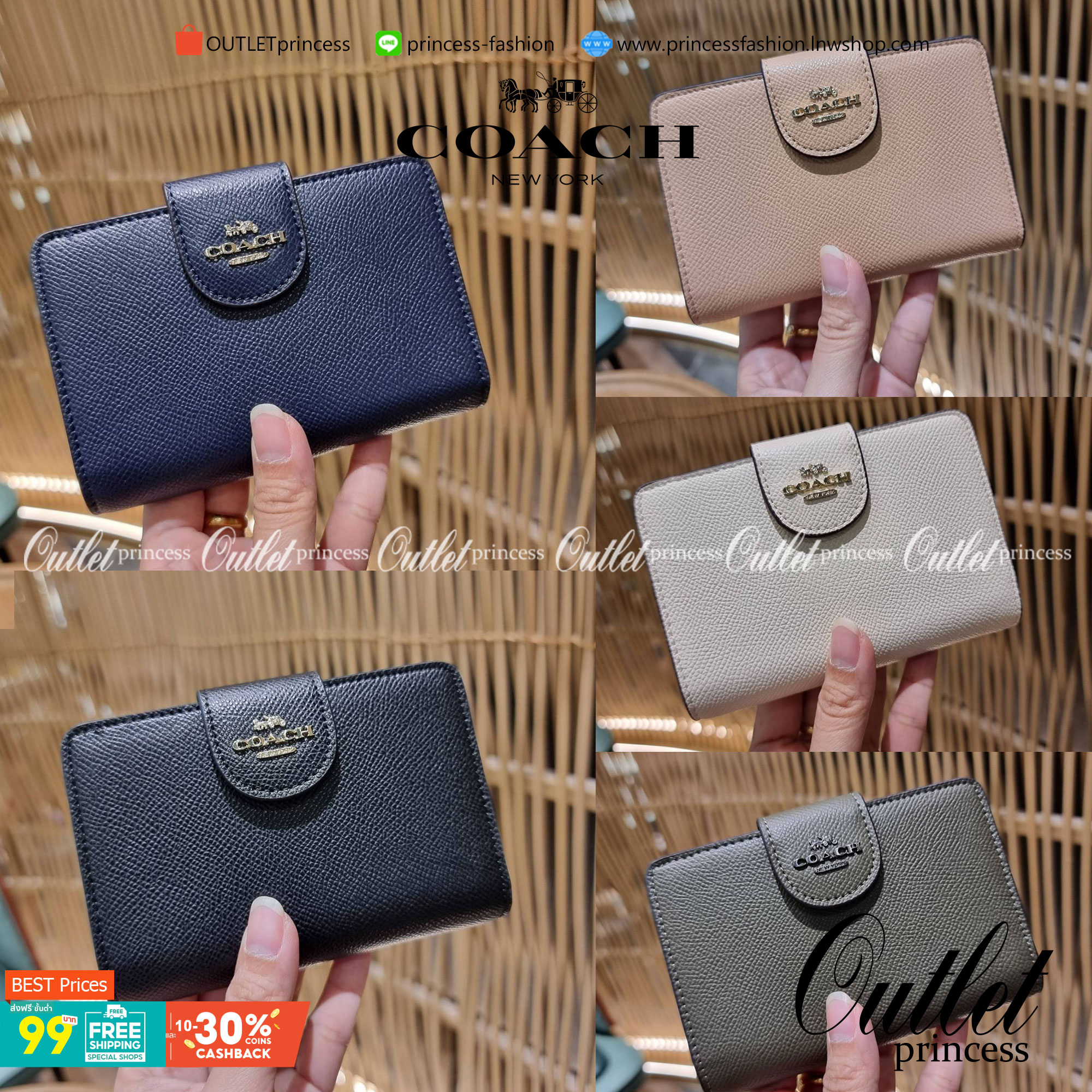 COACH 6390 MEDIUM CORNER ZIP WALLET เดอะเบสท์รุ่นที่สาวๆตามหา!! ดีไซน์ใหม่ สวยสะกด!! กระเป๋าสตางค์ใบกลาง สีคลาสสิค เรียบแต่แฝงความหรู บอกเลยว่ามันละมุนมาก!! ด้วยวัสดุหนัง crossgrain ที่ดูแลรักษาง่าย และยังดูผู้ดี ถือใช้แล้วขับผิวทุกสี ภายในมีช่องใส่บัตรแล