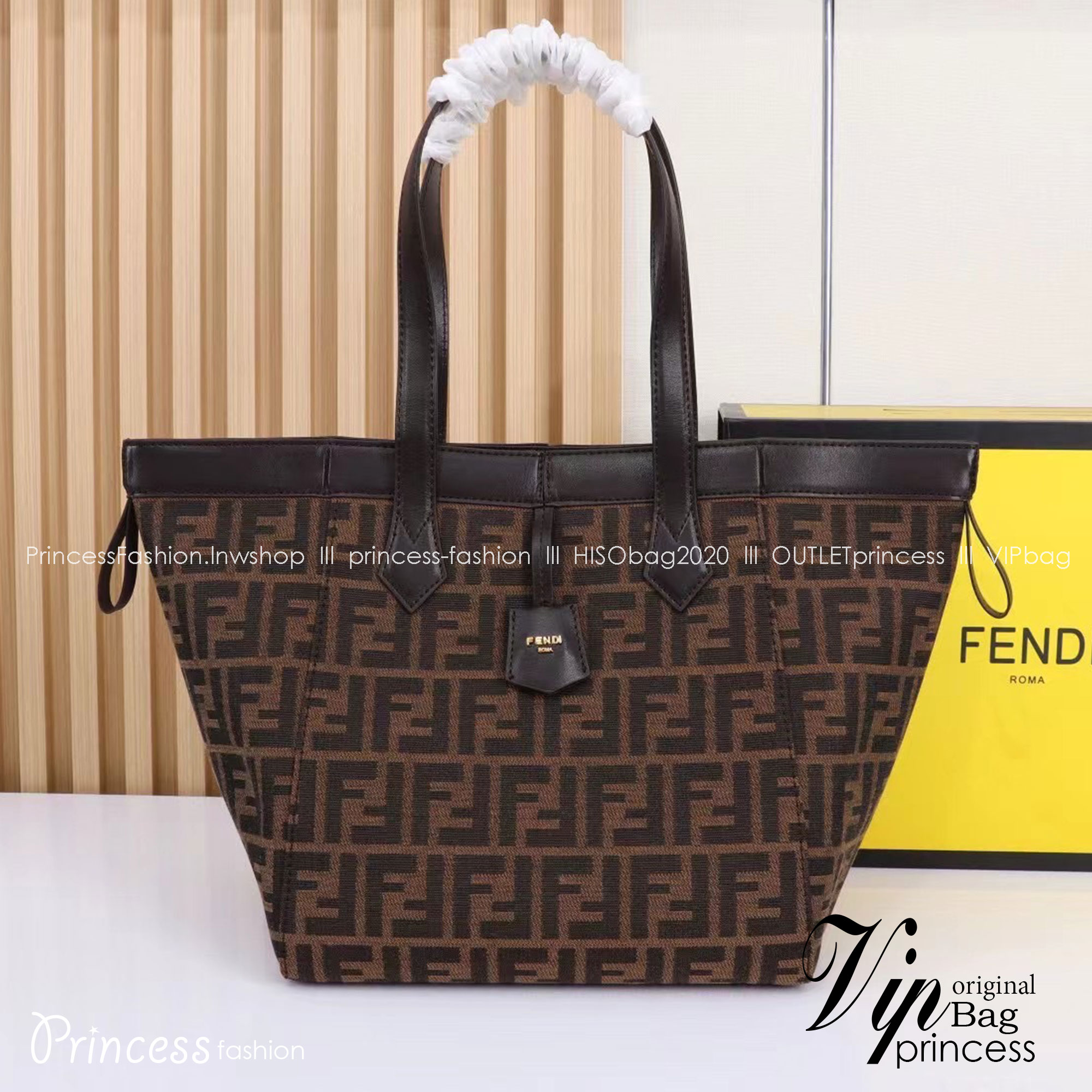 พร้อมส่ง 3 สี FENDI Origami Large Brown FF jacquard fabric bag / FENDI Tote Bag กระเป๋าทรงโท้ทใบใหญ่ สะพายได้2ทรงรูปลักษณ์สวยงามทันสมัย 🧡 เกรดออริจินอล 1:1 สลับแท้