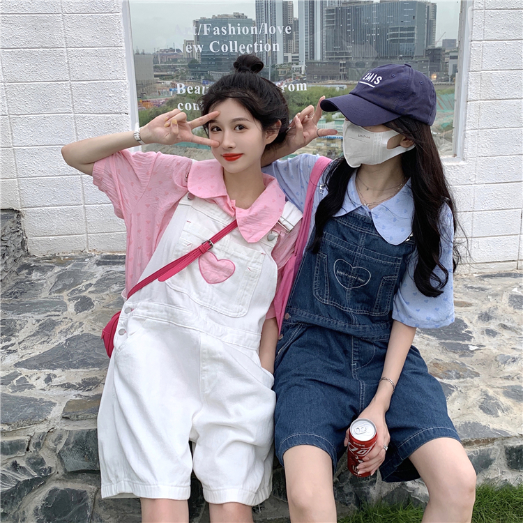 พร้อมส่ง ⚡️✨ Miniheart bib pants เอี๊ยมกางเกงขาสั้นปักลายหัวใจ (IN35442)
