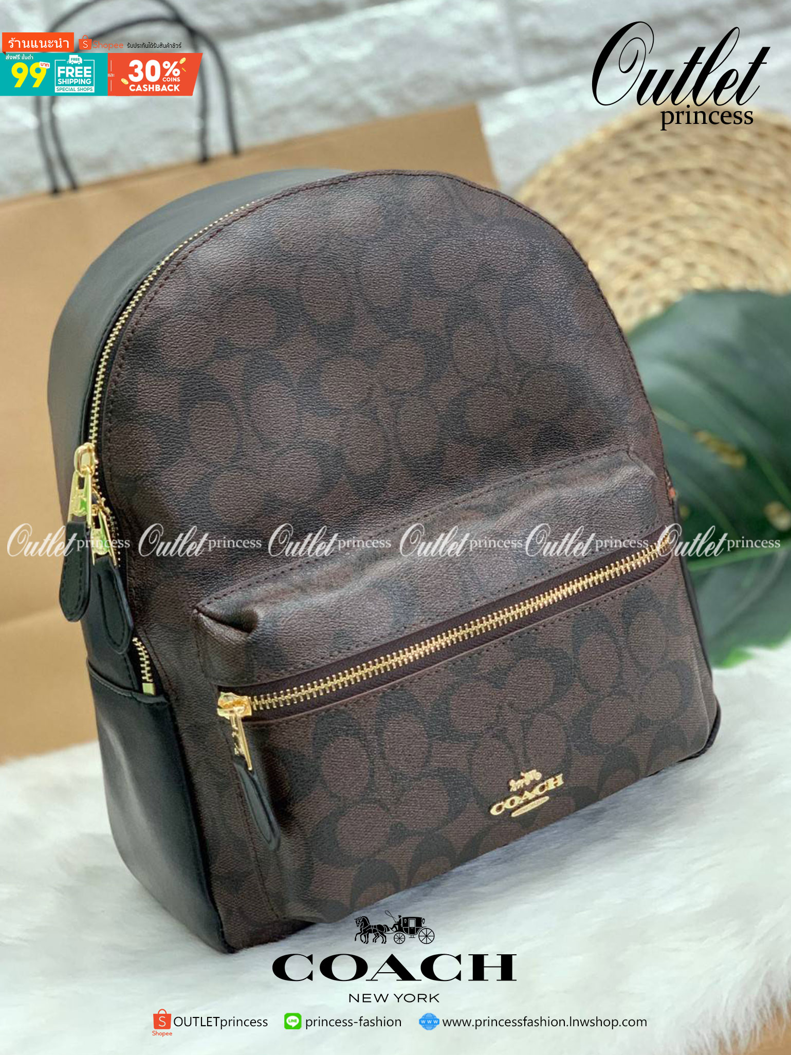 OUTLET 】COACH MEDIUM CHARLIE BACKPACK IN SIGNATURE ((32200)) พร้อมส่งที่ไทยอีกครั้งค่ะ! กระเป๋าสะพายหลังขนาดกลาง หนังแท้+ไนล่อน ด้านหน้ามีช่องซิปให้หนึ่งช่อง;เปิดปิดช่องหลักแบบซิปคู่ ภายในกว้างใส่สัมภาระได้จุนะคะ พร้อมช่องซิปให้อีกช่องค่ะ;สายสะพายสามารถเล