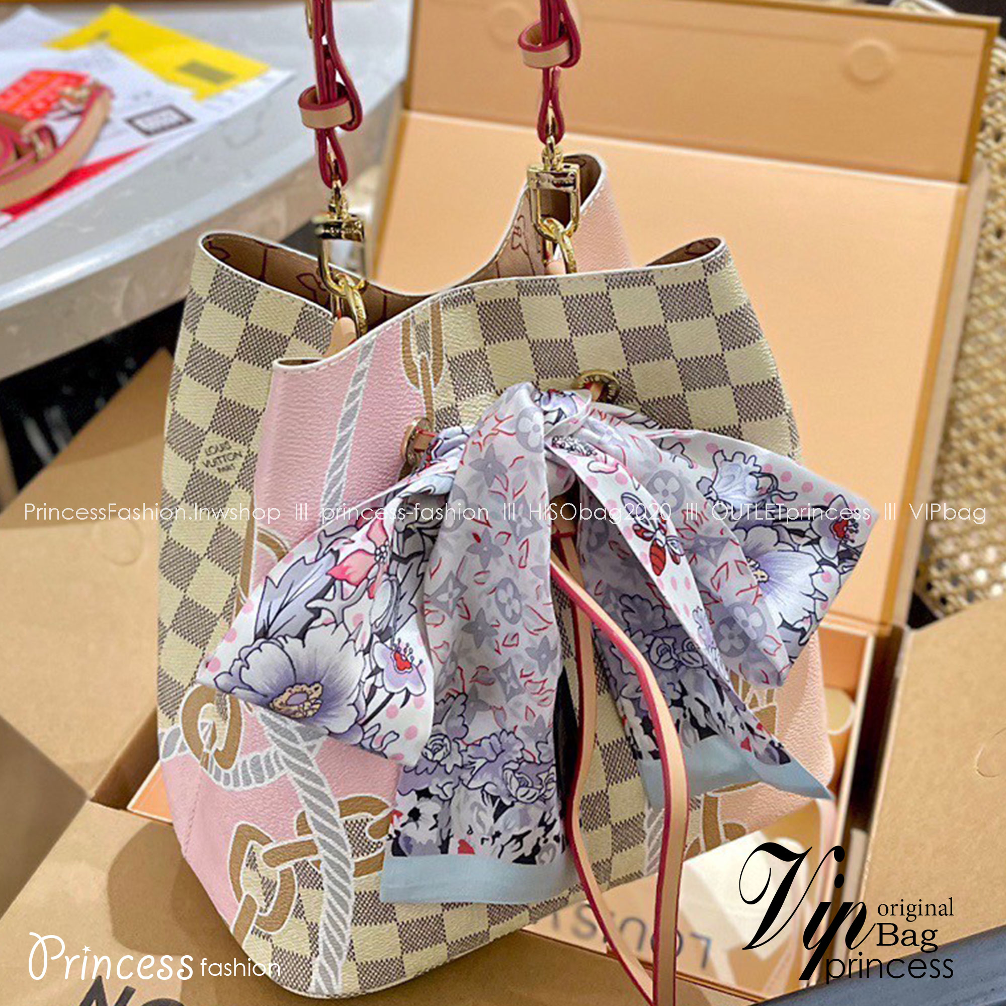 LV Neonoe MM Damier Azur New Spring Collection - Nautical / LV neoneo with nautical print อีกหนึ่งรุ่นท็อปฮิต กับดีไซน์ใหม่ต้อนรับฤดูร้อน กับกระเป๋าสะพายทรงบัคเก็ตใบใหญ่