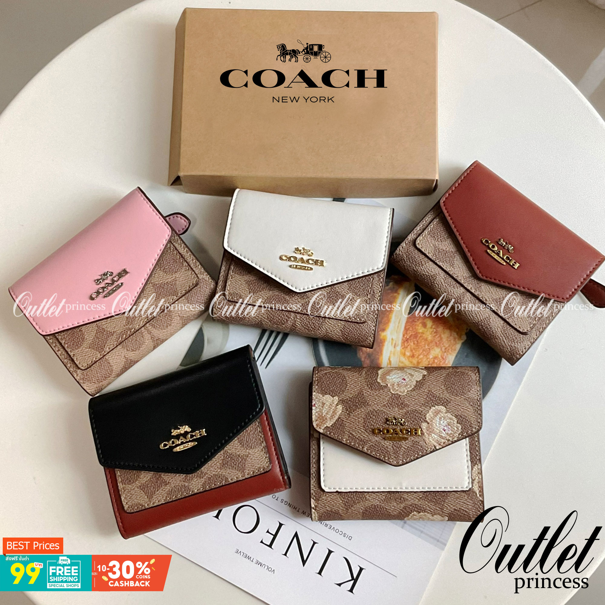 COACH SMALL WALLET IN SIGNATURE CANVAS กระเป๋าสตางค์ใบสั้น แบบพับสองตอน หน้าจดหมาย เปิดปิดด้วยกระดุมปั้มแบรนด์ ด้านในมีช่องใส่บัตรหลายช่อง และช่องใส่ธนบัตร ด้านหลังมีช่องซิปเหรียญอีกหนึ่งช่อง น้ำหนักเบา พกพาสะดวก มีให้เลือกหลายสี ห้ามพลาดค่ะ!