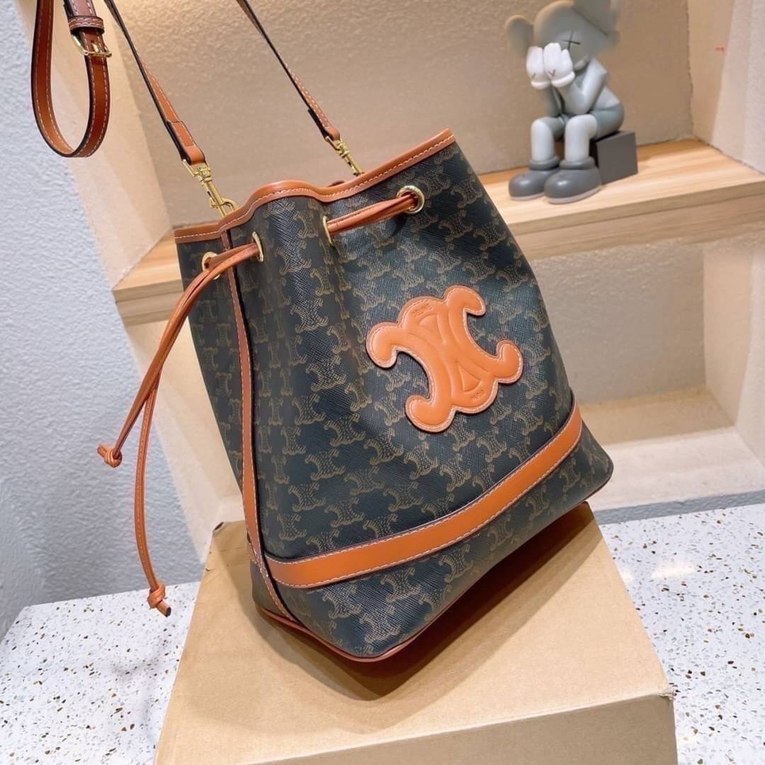 CELINE a monogram canvas bucket bag Size 10”