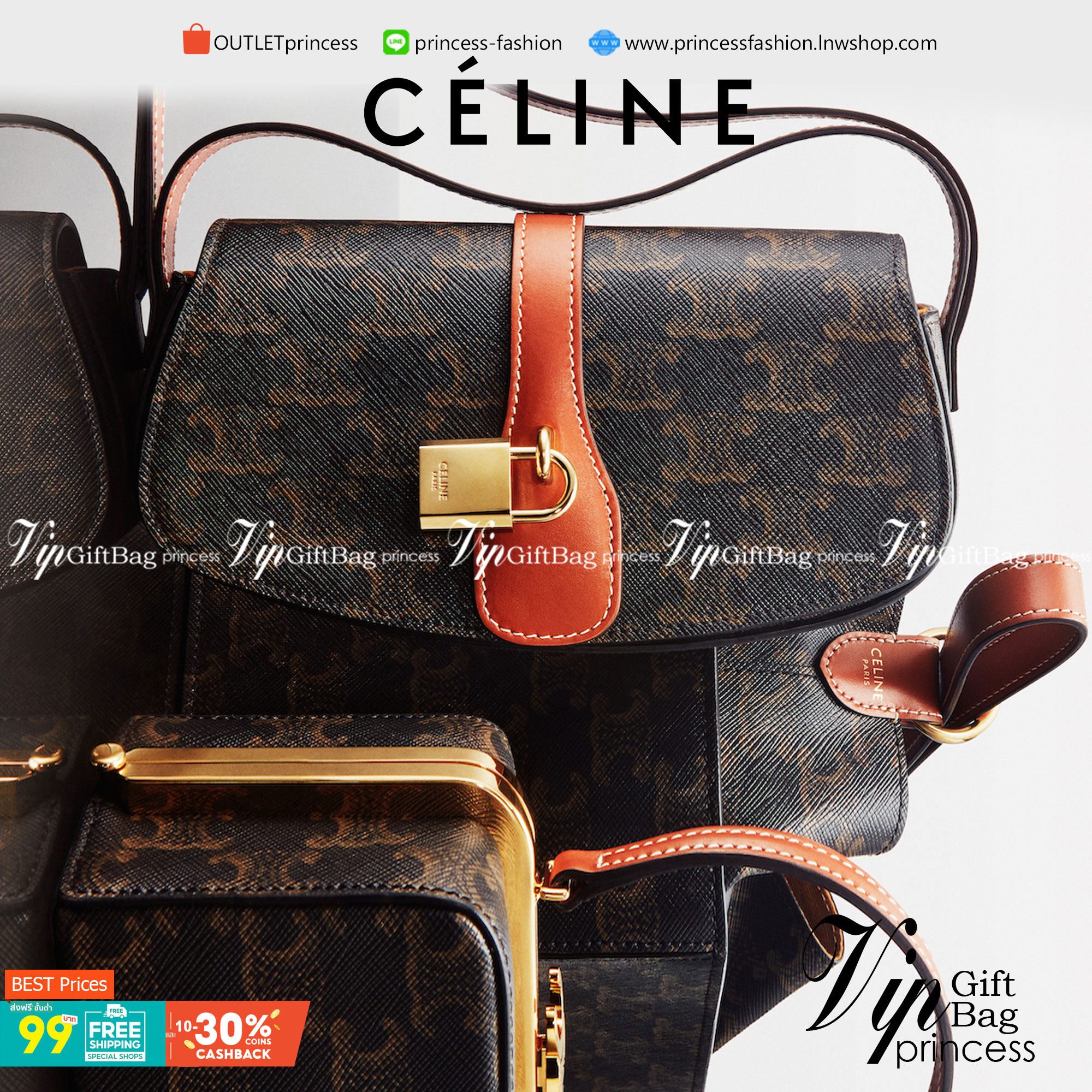 VIP 】CELINE TABOU CLUTCH BAG CELINE MINI CROSSBODY BAG (GWP) วัสดุ Triomphe Canvas หนังสวยอยู่ทรงกันน้ำได้ ขนาดกำลังน่ารัก การออกแบบที่เน้นความเรียบแต่หรู มาพร้อมสายสะพายสั้นและสายสะพายยาว สำหรับสะพายไหล่ สายปรับระดับสั้น-ยาวได้ (ถอดไม่ได้) โดดเด่นที่ด้าน