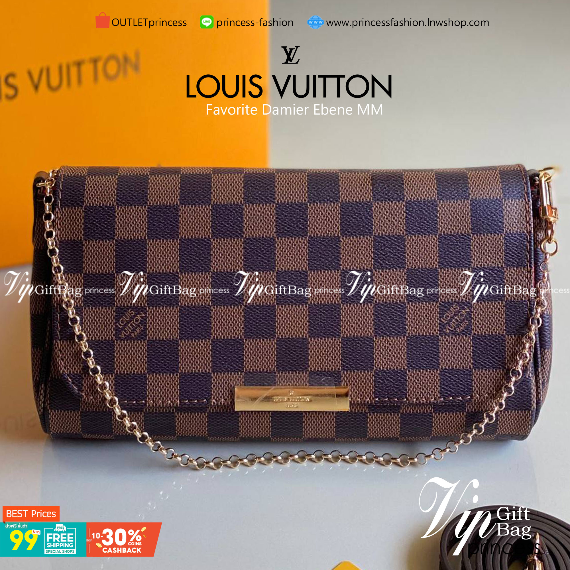 VIP 】หนังแท้ LOUIS VUITTON Favorite Monogram Damier Ebene MM