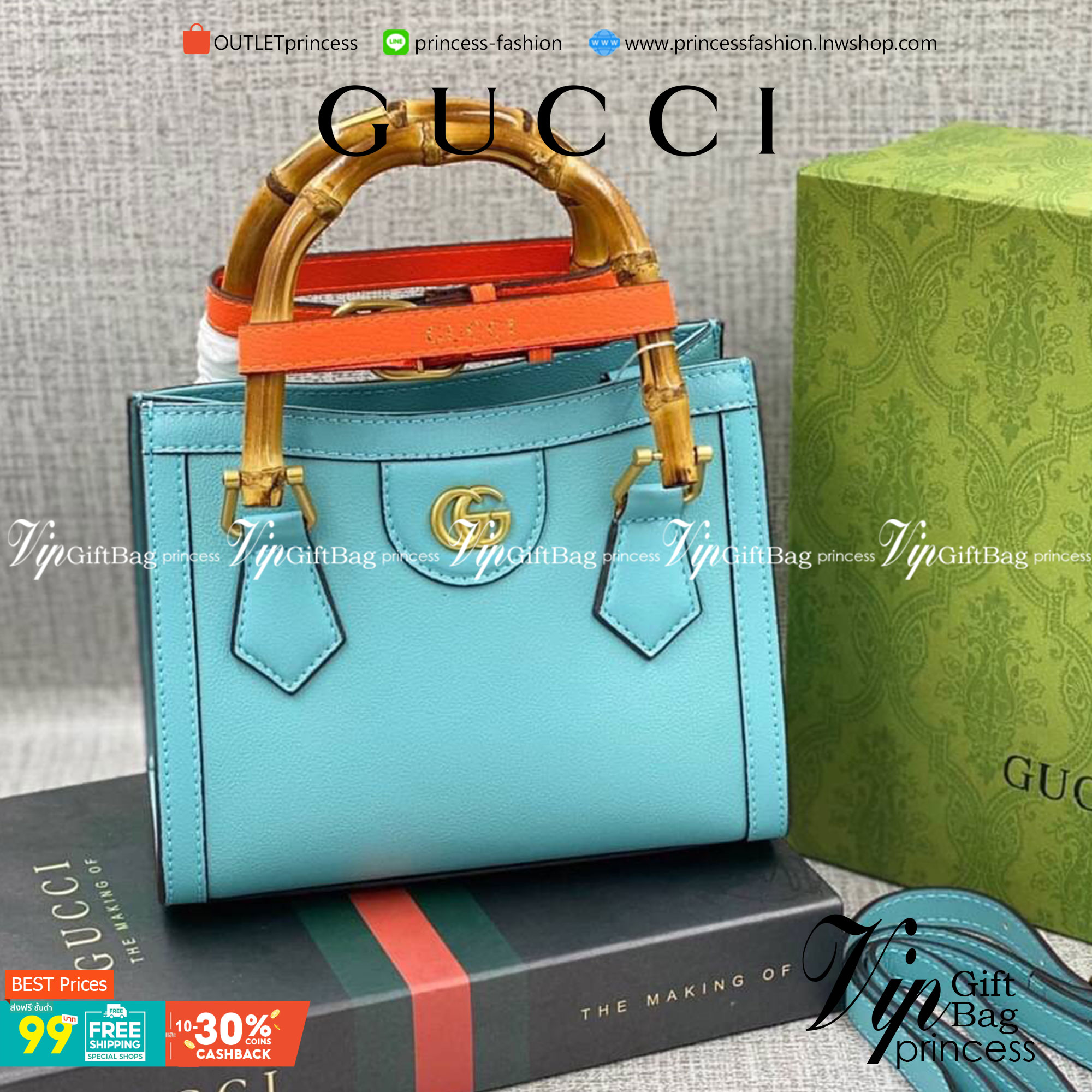VIP GIFT 】หนังแท้ GUCCI Diana mini tote bag กระเป๋างานหูไม้ไผ่สุดคลาสสิก ดีไซน์มาใหม่พร้อมเข็ดขัดหนังสีสะท้อนแสงประดับตรงหูกระเป๋า ขนาดมินิกำลังน่ารักเลยค่ะ วัสดุหนังแท้ อะไหล่ทอง งานสวยตั้งอยู่ทรง มีสายสะพายยาว 1เส้น สามารถปรับระดับได้-ถอดได้ งานเก๋ไก๋ที