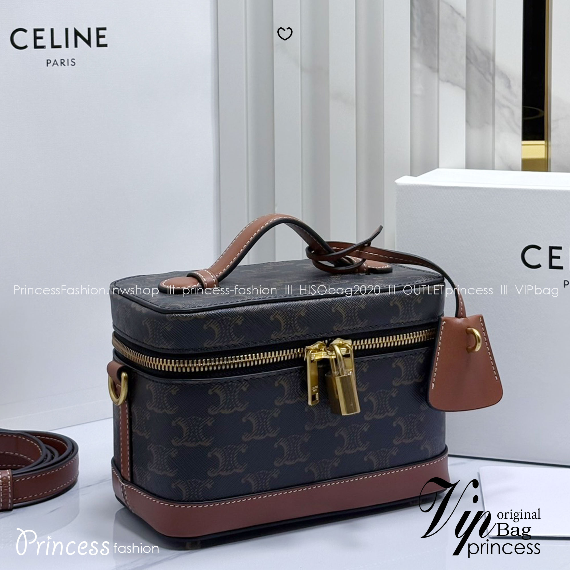 ORI หนังแท้ | CELINE VANITY BAG พลาดไม่ได้เลยกับคอลสุดคิ้ว กับกระเป๋าถือ/สะพายได้ทรงกล่อง ใช้สะพายได้ทุกวันอย่างคล่องตัวดีไซน์ใหม่สวยลาสสิค
