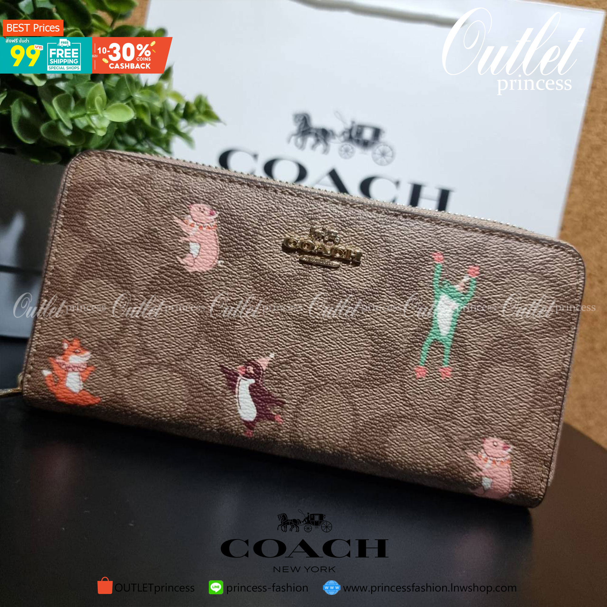 ของแท้ 💯% 】COACH C0033 ACCORDION ZIP WALLET PRINT น่ารักได้ไม่ต้องรอเช่นเคยอีกหนึ่ง!! กระเป๋าสตางค์ใบยาว น่ารักน่าใช้