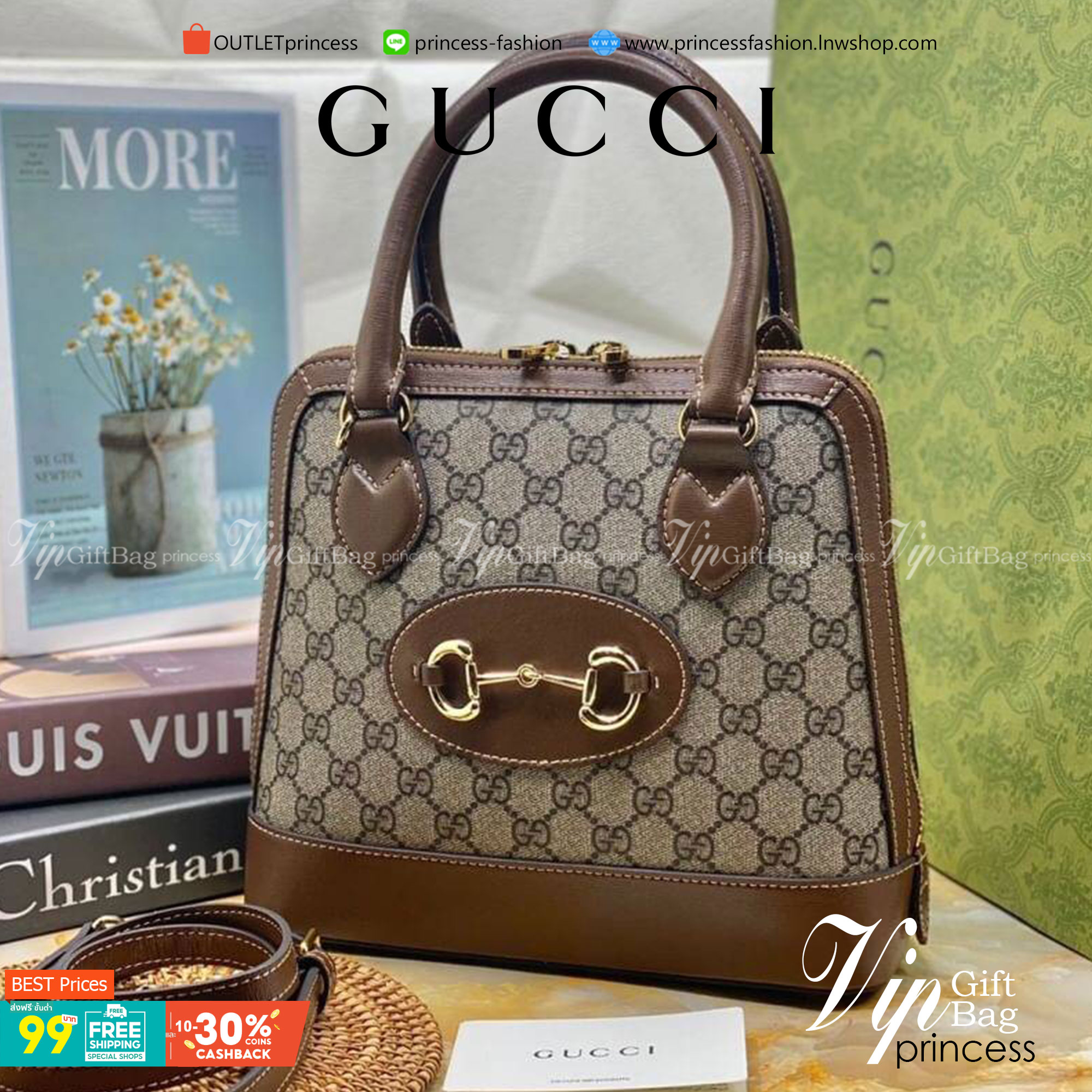 VIP GIFT 】หนังแท้ GUCCI Horsebit 1955 small top handle bag