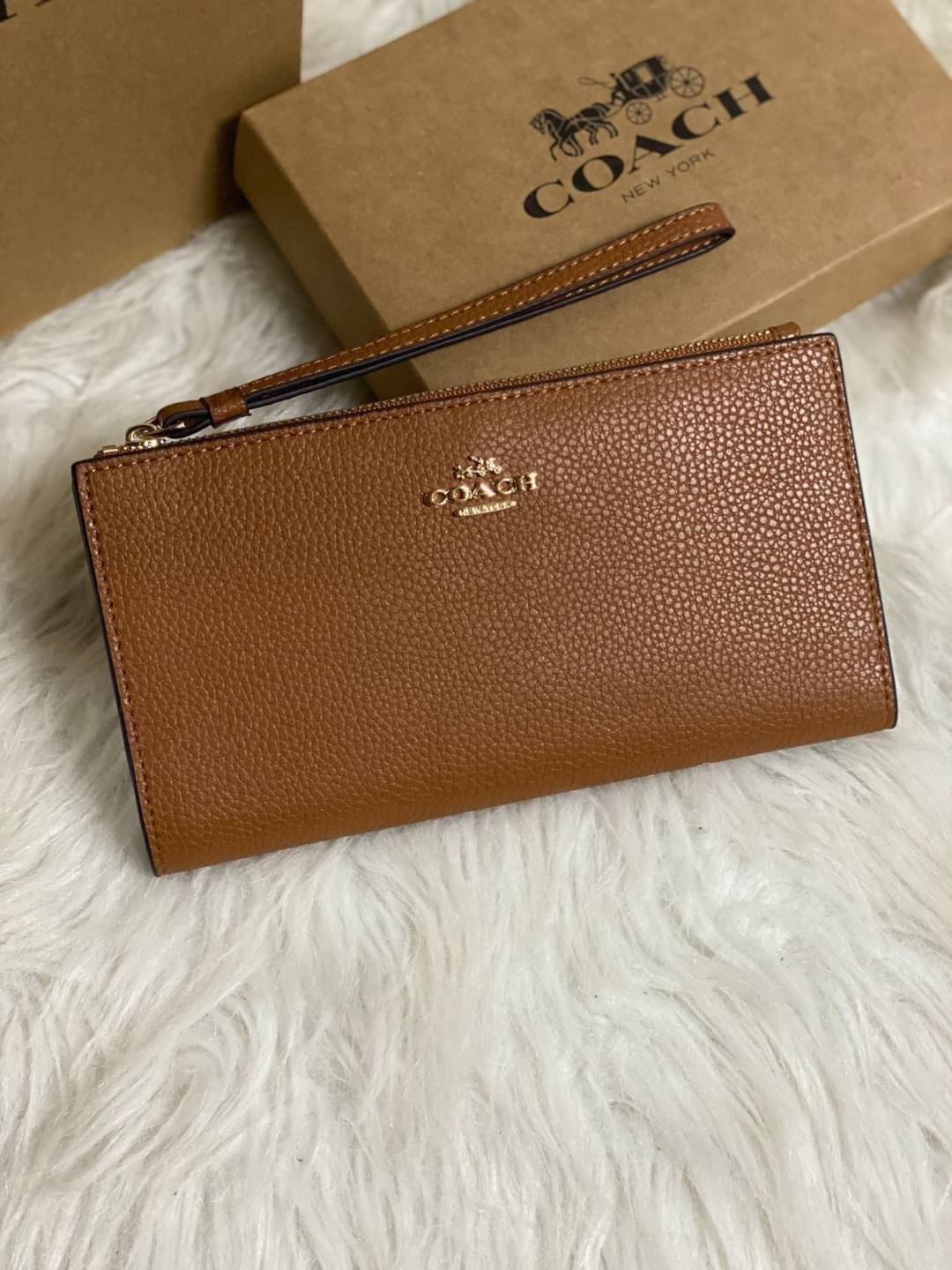 COACH 73156 Pebbled Leather Long Wallet พร้อมส่งสีดำ สีน้ำตาล