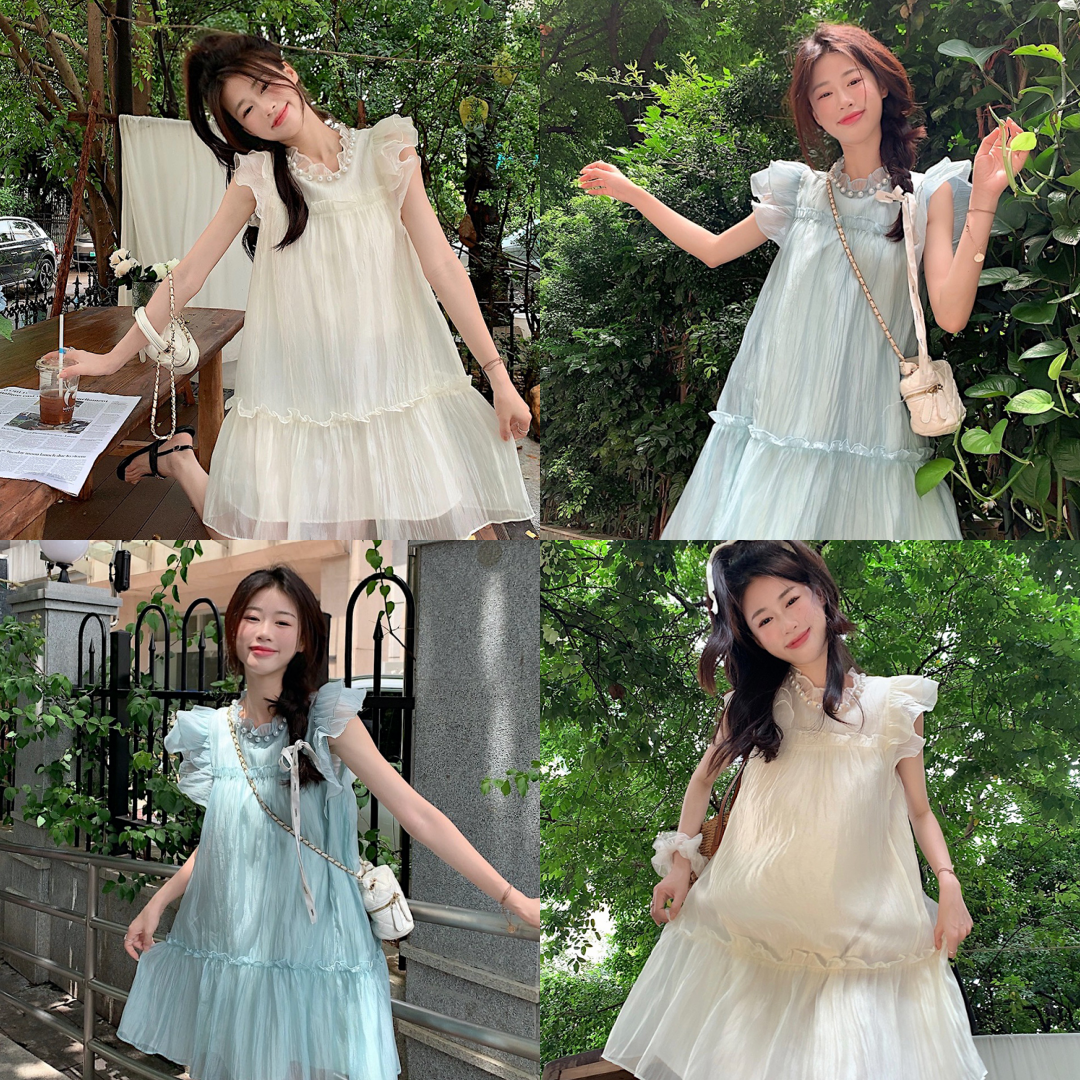 พร้อมส่ง 🐈 Mills dress เดรสแขนกุดแต่งชีฟองพริ้วๆ (IN38625)