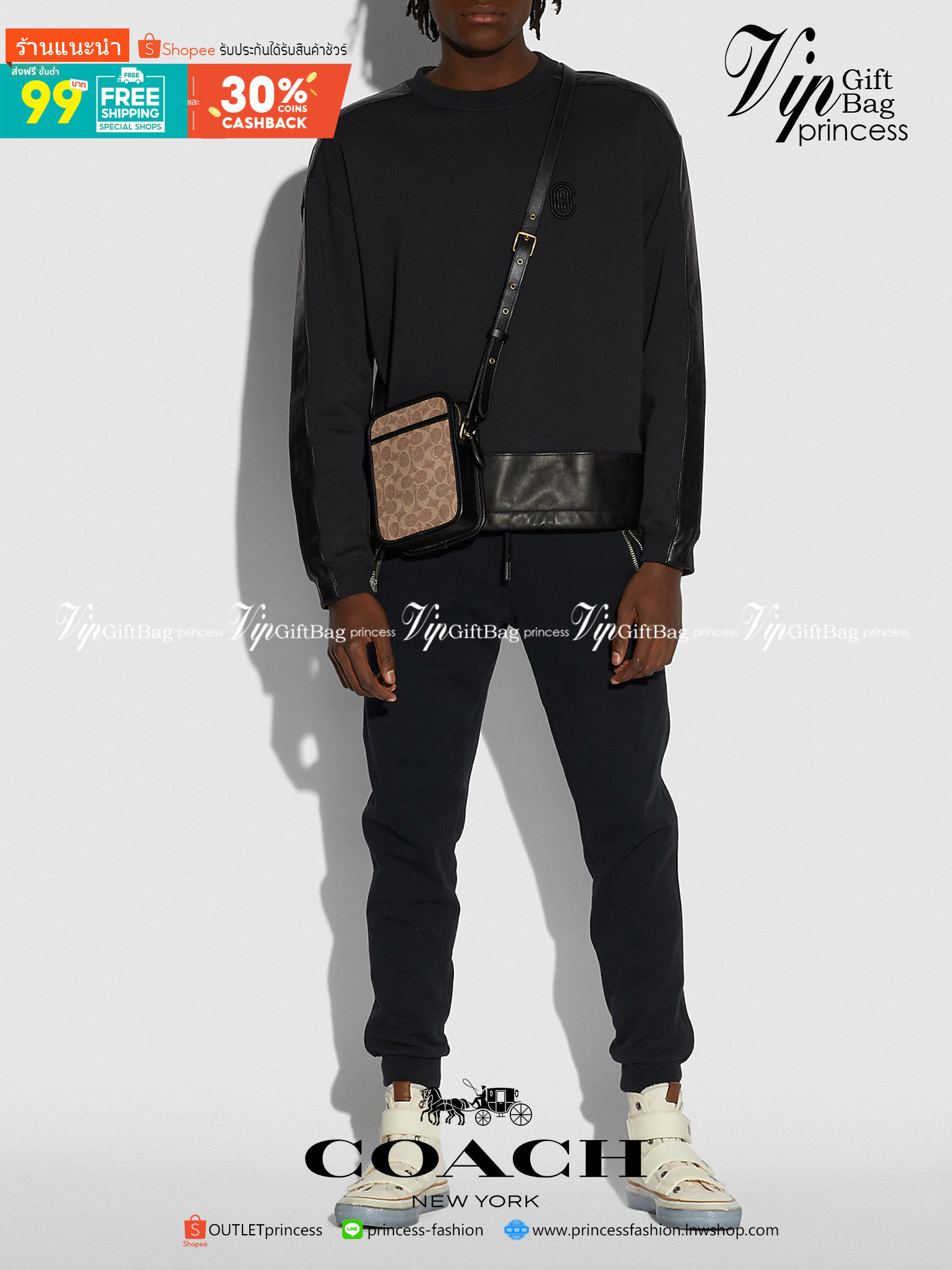 Coach Zip Camera Bag In Signature Canvas CA182 พร้มส่งที่ไทย Camera Bag Men’s retro classic Aging men’s cross-body Bag, mobile Bag Camera Bag