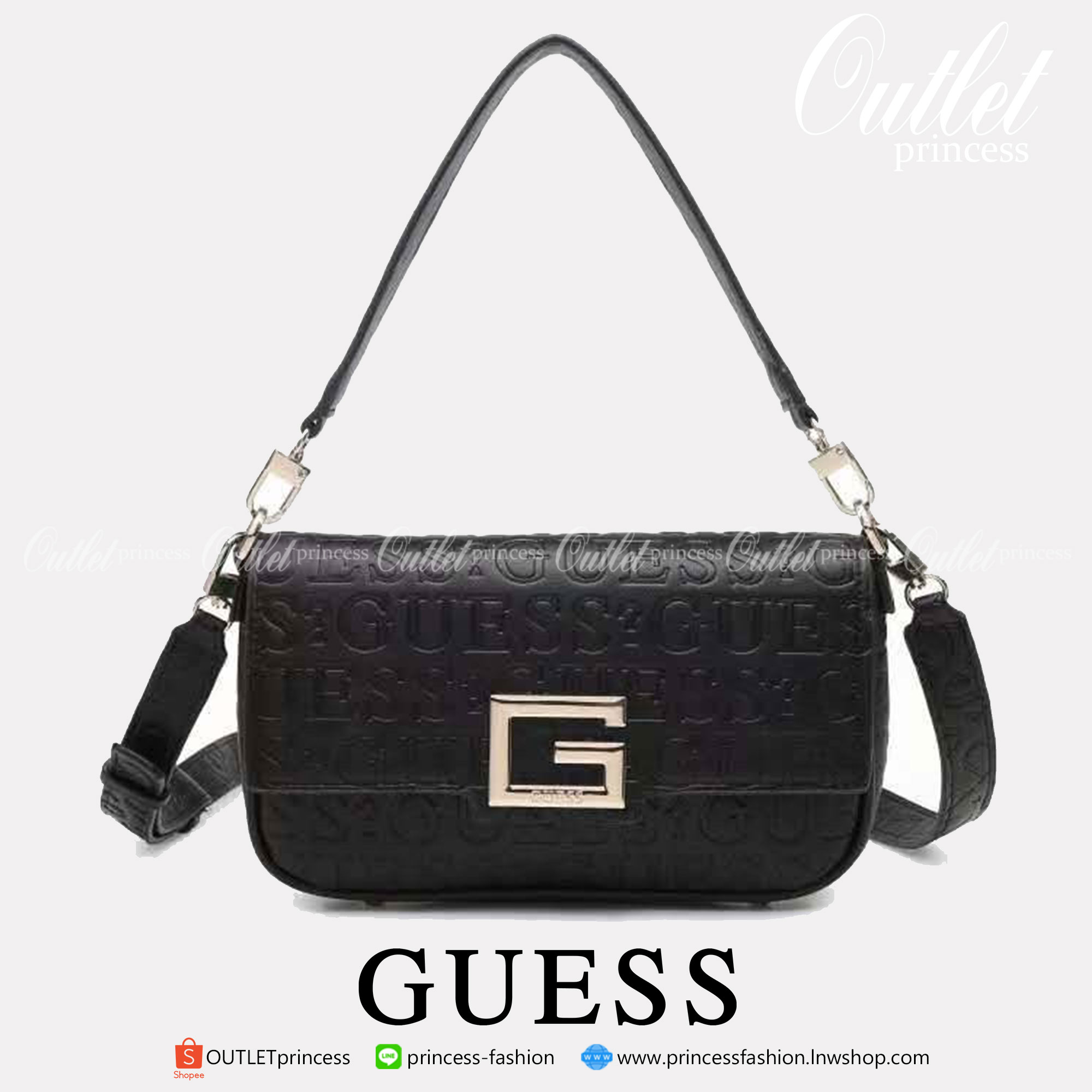 ของแท้ GUESS Brightside Debossed Logo Shoulder Bag กระเป๋าสะพายไหล่-ครอสบอดี้ ใช้ได้หลายสไตล์