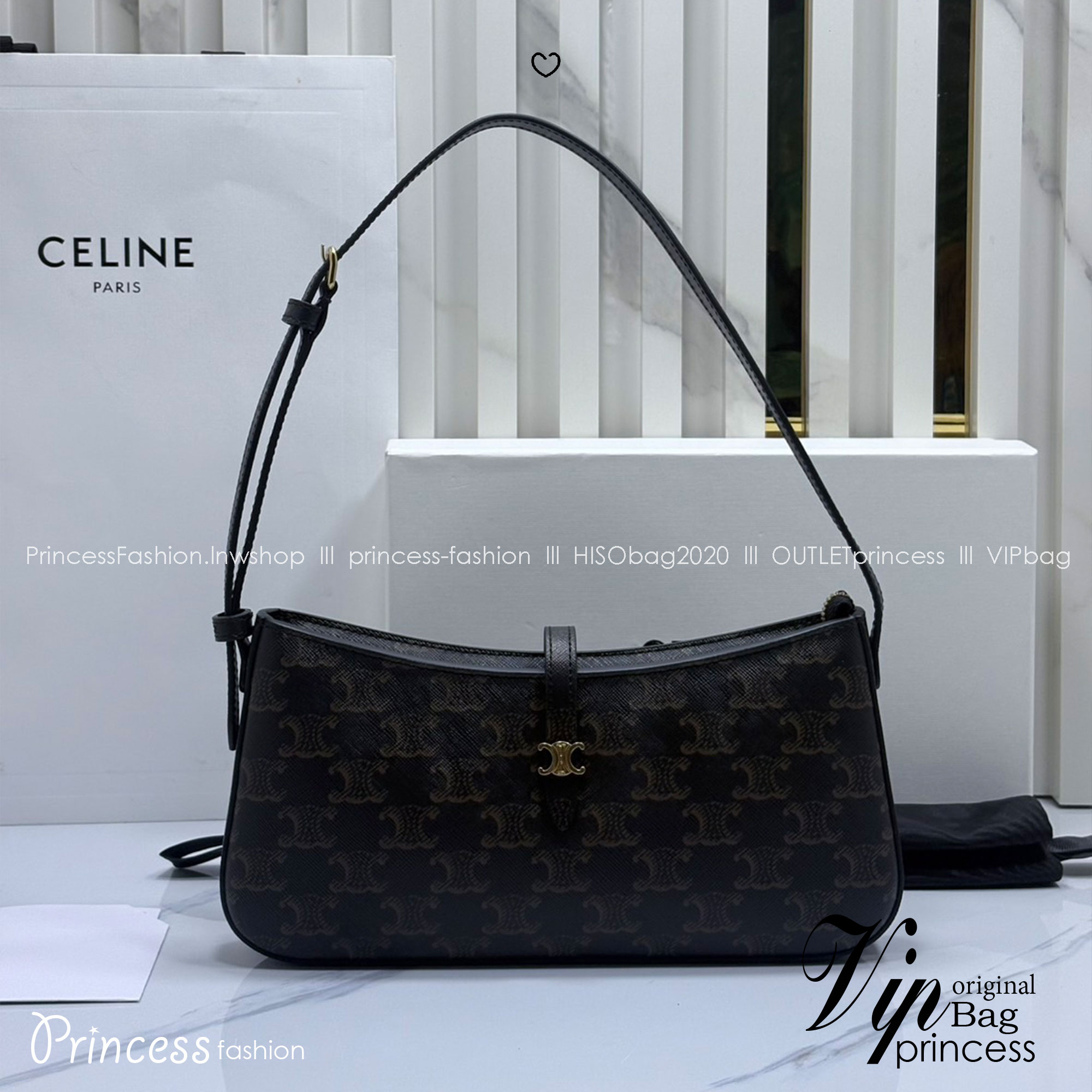 ORI หนังแท้ | CELINE TINA SHOULDER BAG IN Triomphe canvas กระเป๋าสะพายไหล่ทรงพอช ดีไซน์ใหม่ก่อนใคร เรียบง่ายหรูหราลงตัว สไตล์วินเทจลัคชูดูแพงสุดๆ ใช้งานได้หลากหลายโอกาส ขนาดกำลังดีพาพาสะดวก