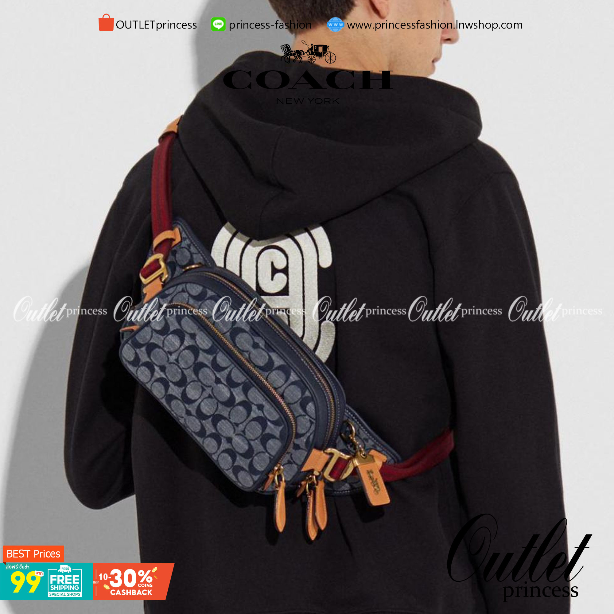 COACH BELT BAG IN SIGNATURE CHAMBRAY (3685) ❤️ใช้ได้ทั้งชาย//หญิงค่ะ กระเป๋าคาดอก วัสดุผ้าแคนวาส+หนังแท้ค่ะ ด้านหน้ามีช่องซิปขนาดกลาง ใส่มือถือได้ค่ะ ช่องซิปหลักเปิดปิดแบบซิปคู่ ภายในกว้าง ใส่ของจำเป็นได้ครบเลยนะคะ มีช่องซิปสำหรับใส่ของจุกจิกให้อีก