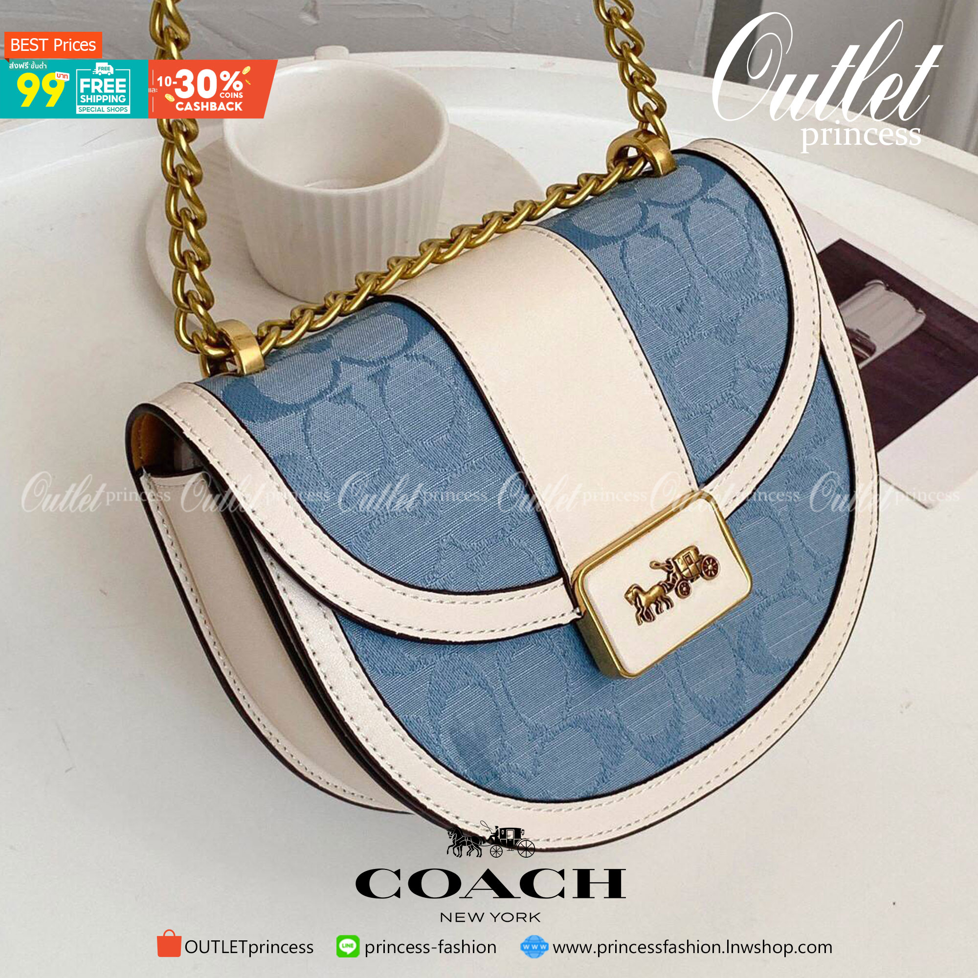 ของแท้ 💯% 】COACH ALIE SADDLE BAG IN SIGNATURE JACQUARD