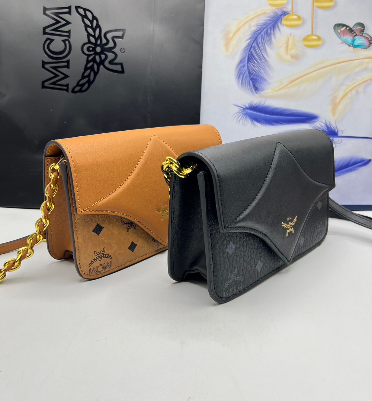 M.C.M DIAMOND SHOULDER BAG IN VISETOS LEATHER MIX กระเป๋าสะพายดีไซน์ใหม่ แรงบันดาลใจรูปทรงมาจากเพชรสวยงาม เกรดท็อปออริ 1:1 สลับแท้