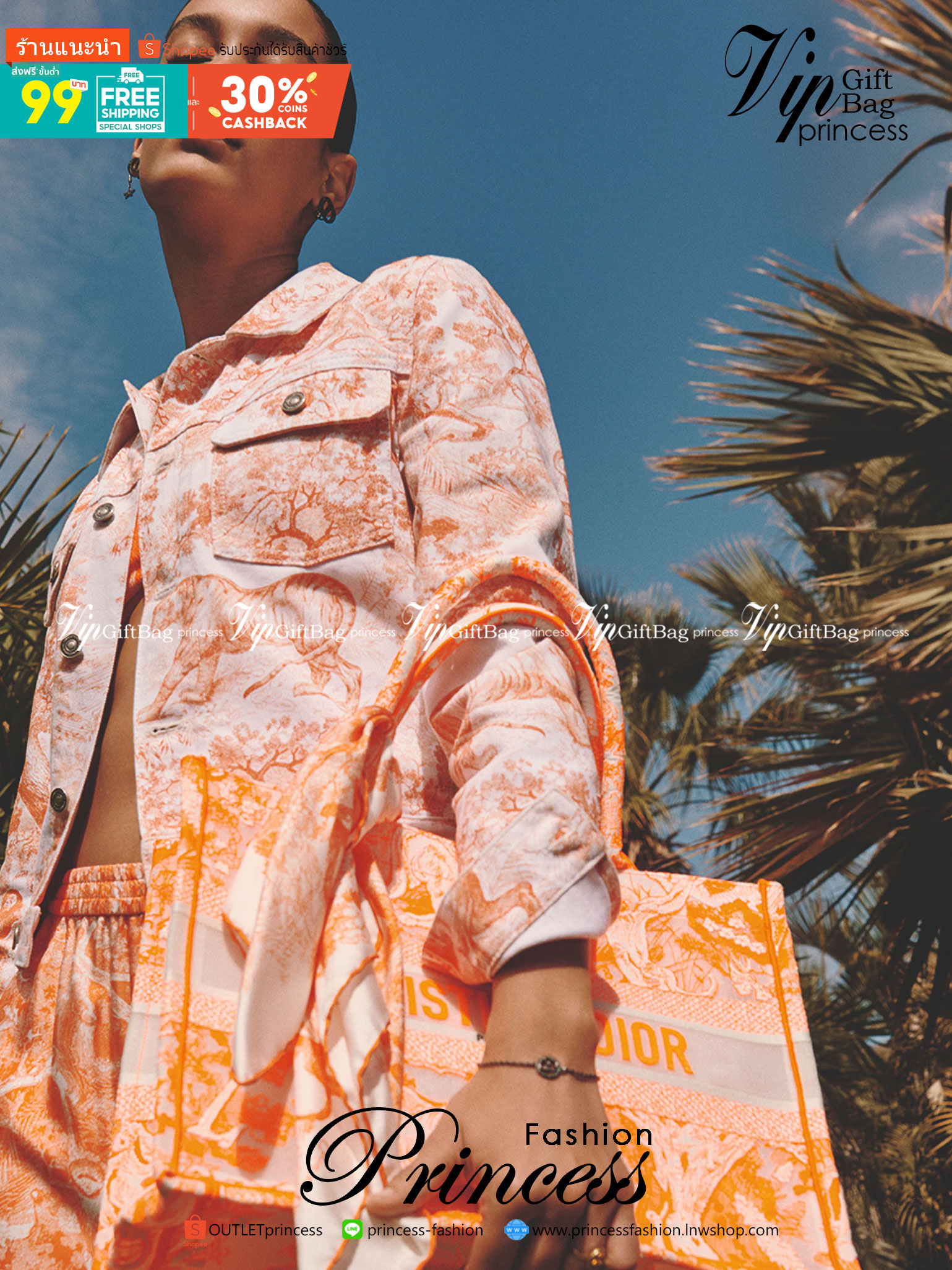 DIOR Book Tote Fluorescent Orange Toile de Jouy Transparent Canvas เกรดออริจินอล ภาพสินค้าถ่ายจากงานขายจริงใช้งานต่างประเทศได้