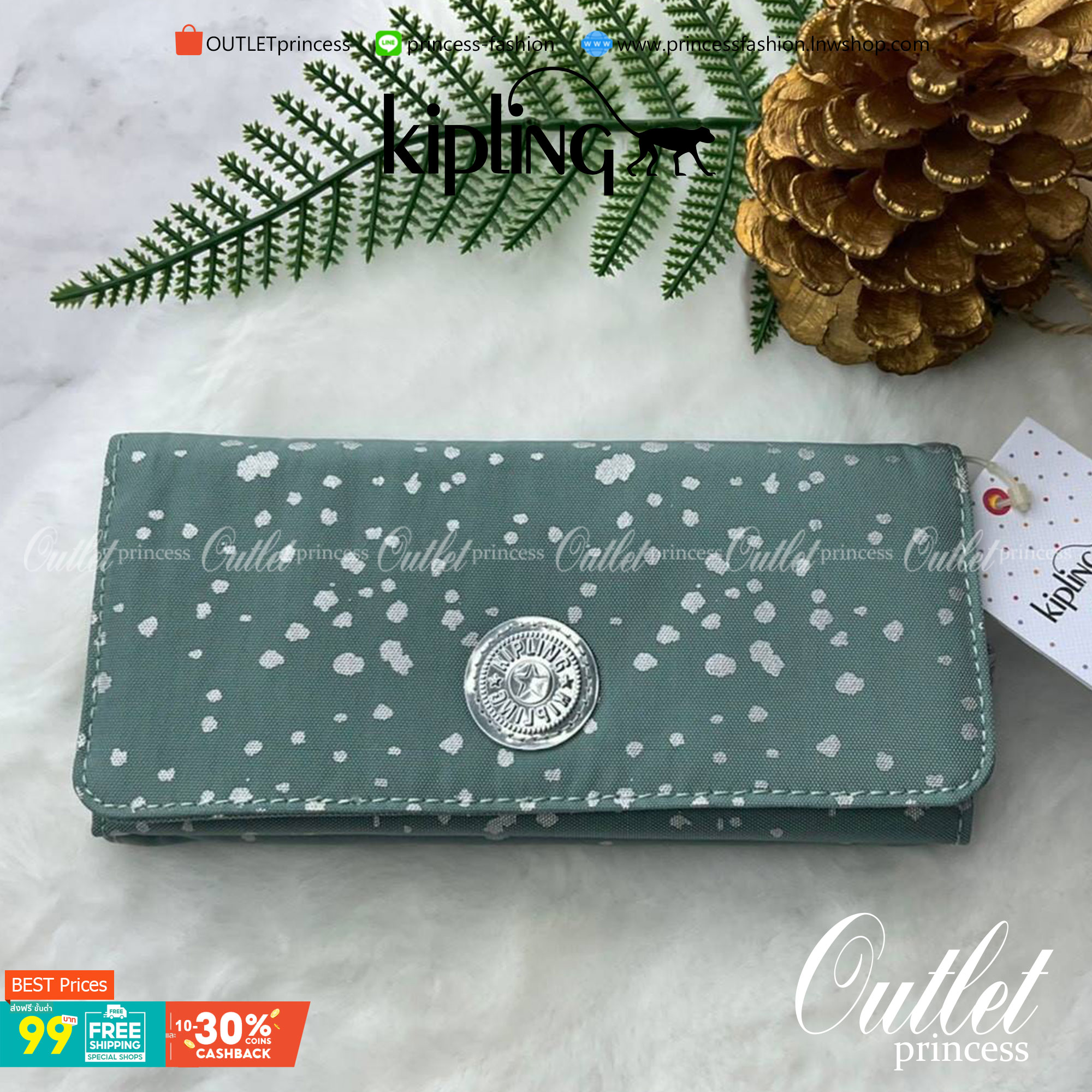 กระเป๋าสตางค์ยาว 3 พับตอน Kipling Brownie long tri-fold wallets กระเป๋าสตางค์ยาวแบบ3พับตอน วัสดุกันน้ำ เปิดปิดด้วยกระดุมแป๊ก มีช่องใส่ธนบัตรหลายช่อง ช่องเสียบการด์ได้ถึง13ช่องลายจุด และใส่รูปภาพได้อีก2ช่อง ช่องซิปใส่เหรียญ ช่องธนบัตร 3 ช่อง ที่จับหัวซิปปั