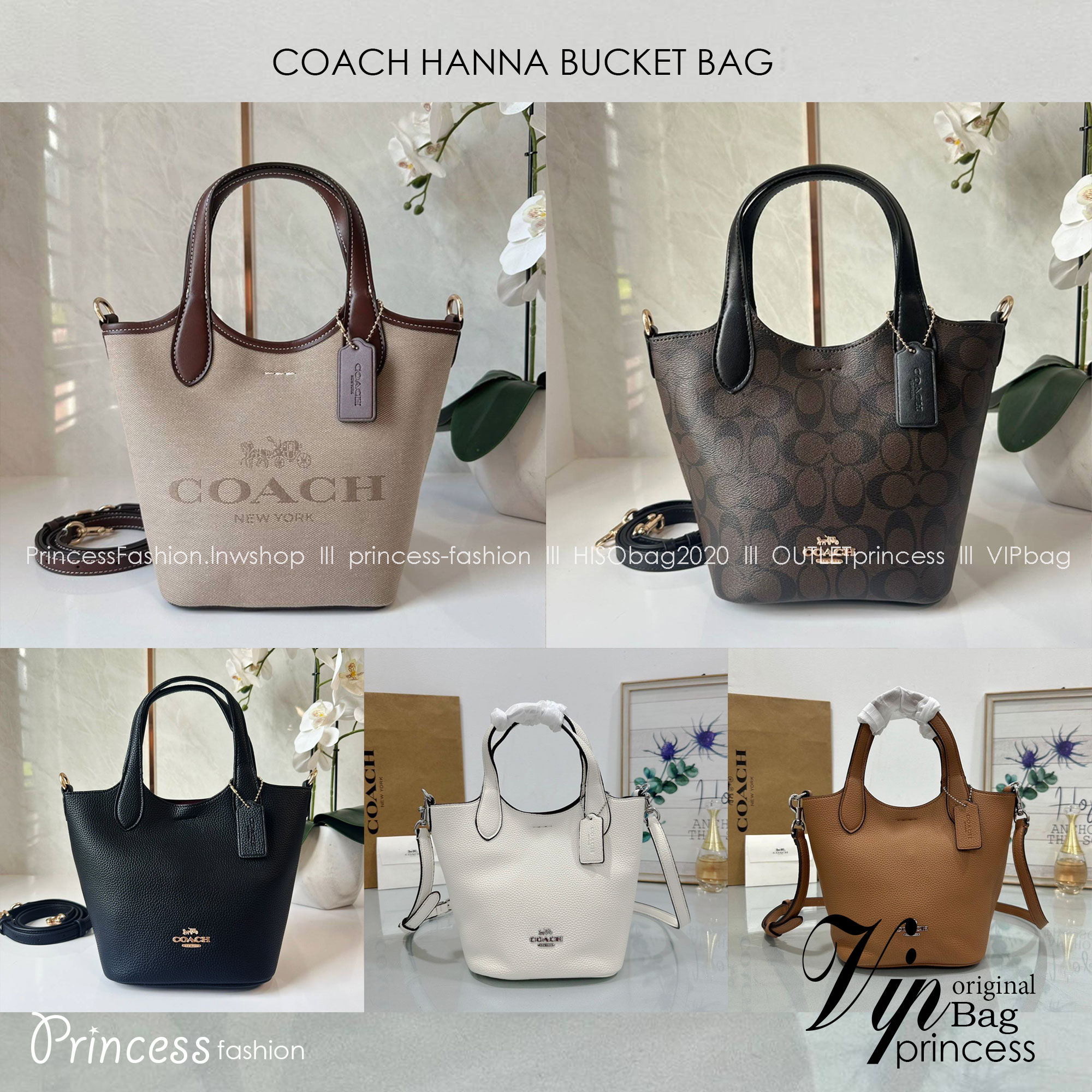 พร้อมส่ง 5 สี COACH HANNA BUCKET BAG กระเป๋าถือ/สะพายข้างทรงบักเก็ตรุ่นใหม่ดีไซน์เก๋น่ารัก เกรดท็อปออริ เกรดดีสุด สลับแท้ 1:1 ใช้ต่างประเทศได้