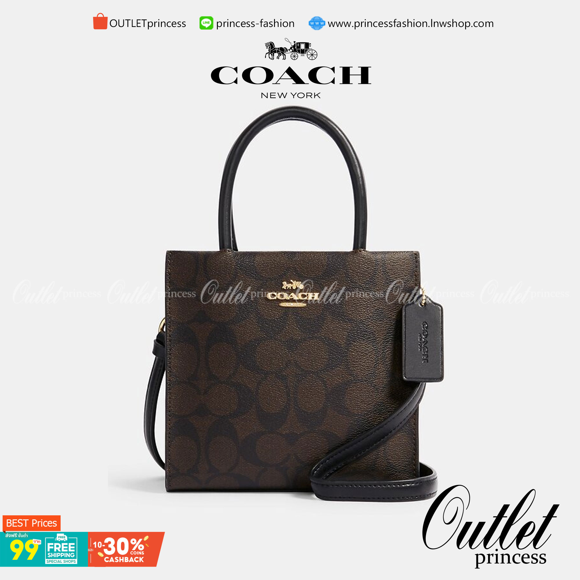 COACH 5693 MINI CALLY CROSSBODY IN SIGNATURE CANVAS กระเป๋าครอสบอดี้โท้ทมินิไซส์ รุ่นใหม่สุดฮอต!! ใบจริงคือน่ารักม้ากกกก!! สวยอยู่ทรง น่ารักน่าใช้ วัสดุหนังแคนวาสเคลือบลาย ปากกระเป๋ามีกระดุมแม่เหล็ก มาพร้อมหูจับในตัวและสายสะพายข้าง ถอดออกหิ้วเก๋ๆก็ได้ หรื