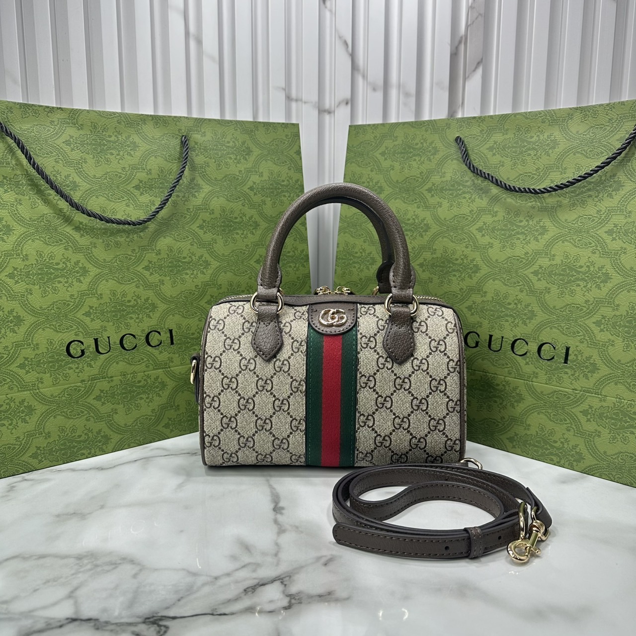 ORI หนังแท้ | Gucci Ophidia boston bag GG Monogram Double G / Gucci Keepall Bag กระเป๋าสะพายทรงหมอนบอสตัน รูปทรงใช้งานง่าย ฟังก์ชั่นการใช้งานที่ได้รับการตีความใหม่