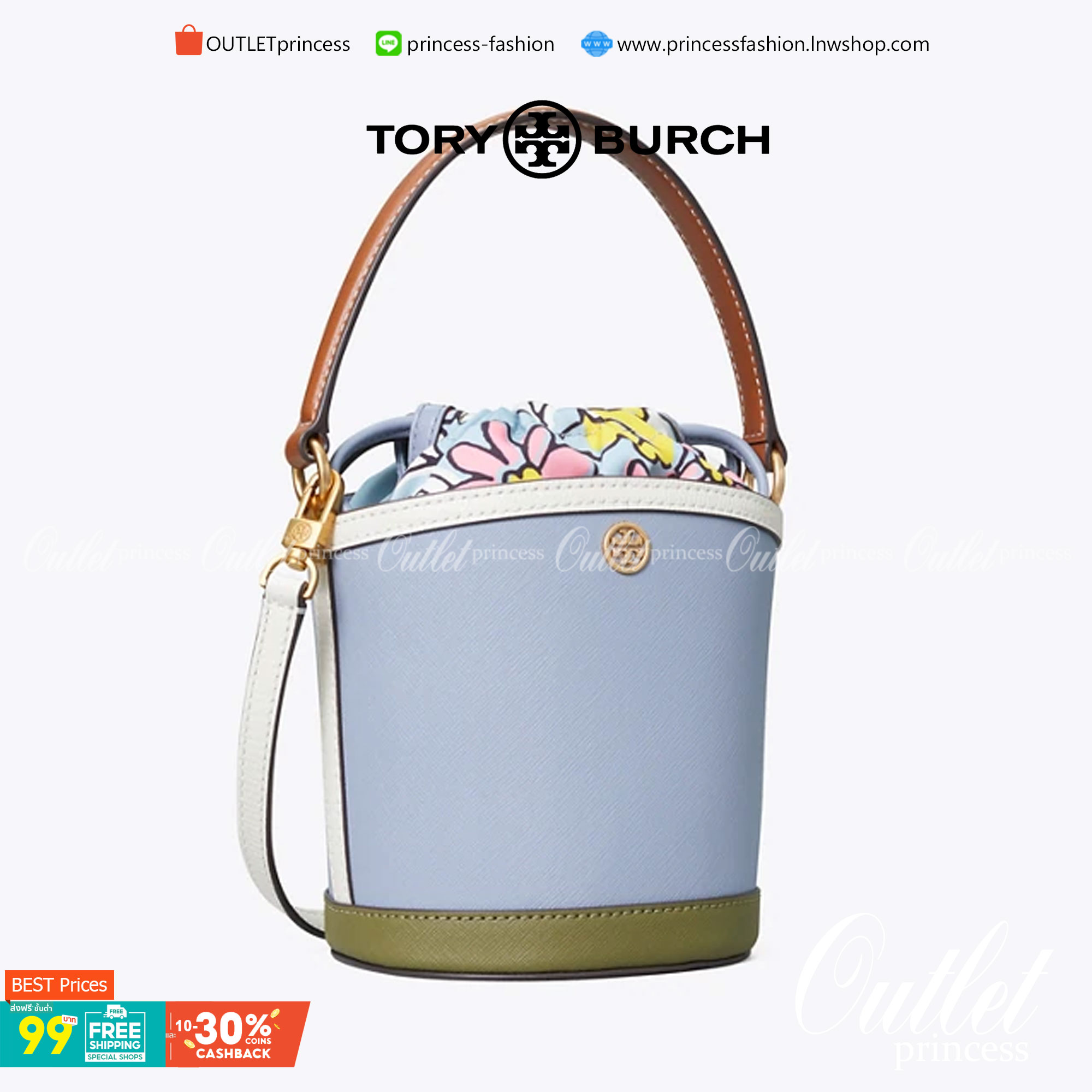 Tory Burch Robinson mini bucket bag กระเป๋าถือและสะพาย Crossbody ทรงถังสวยสุดฮิต เป็นรูปทรงใหม่ มาแรงที่สุดในตอนนี้!! ประดับโลโก้ด้านหน้า สวยโดดเด่นไม่เหมือนใคร วัสดุหนังวัวแท้ หนังสวย น้ำหนักเบา ตั้งอยู่ทรง ด้านในมีกระเป๋าผ้าลายแบรนด์ สามารถถอดออกได้ ภาย