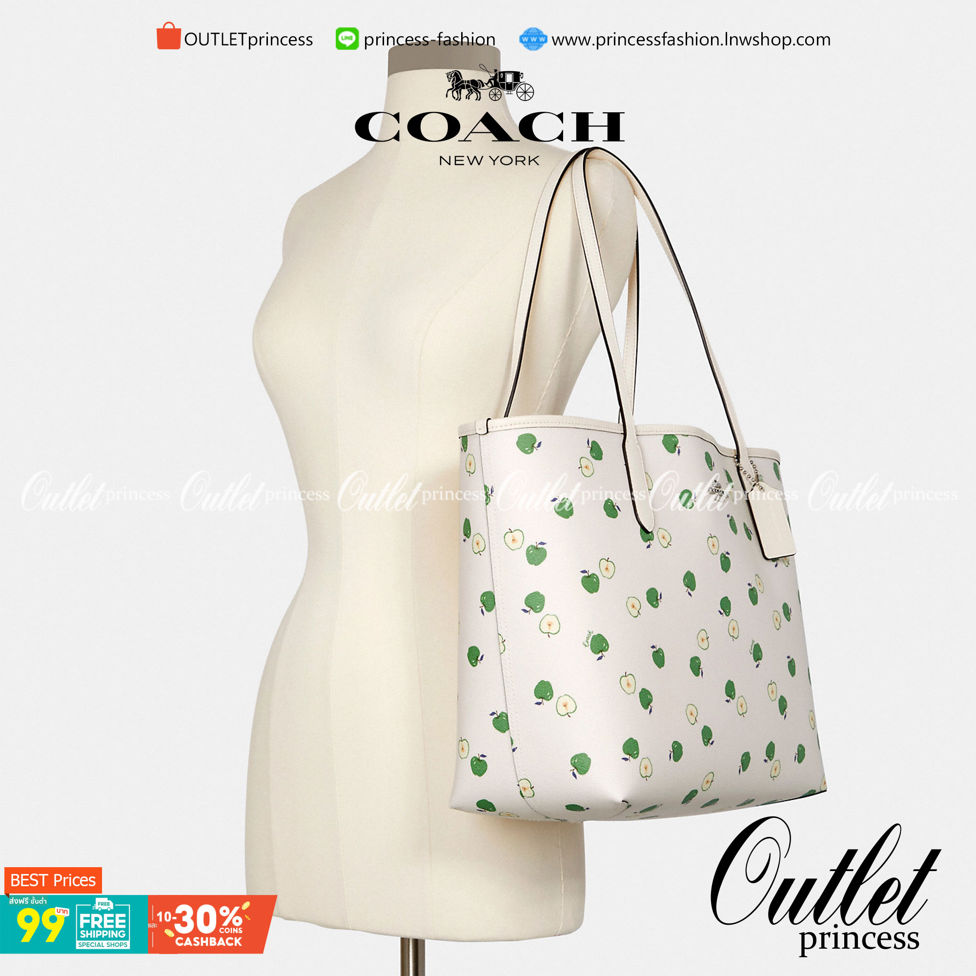 OUTLET 】COACH C4119 CITY TOTE WITH APPLE PRINT COACH CITY TOTE WITH POPSICLE PRINT C4277 แจกความน่ารักสดใส ด้วย 2 รุ่น กับเหล่าแอปเปิ้ลเขียวที่ยกมาทั้งสวน!! และลวดลายไอศครีมโทนชมพูแสนหวาน ดีไซน์ดึงดูดความสนใจได้ดีเลยทีเดียว กระเป๋าทรงช็อปปิ้งใบใหญ่ ที่จุย