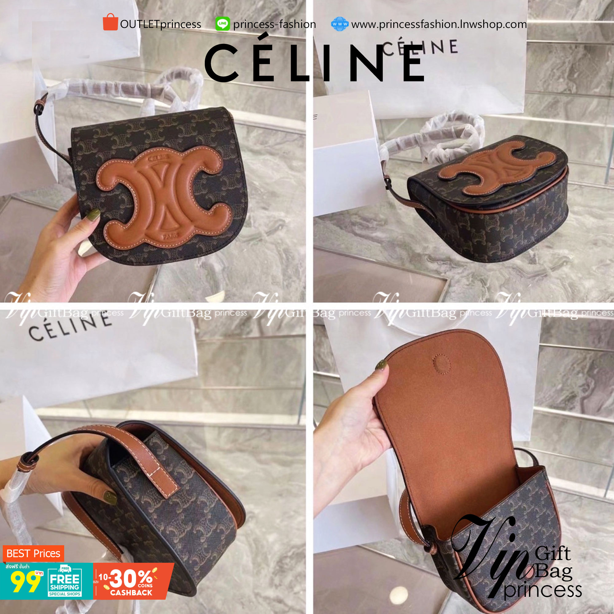 VIP 】CELINE MINI BAG IN TRIOMPHE CANVAS รุ่นโลโก้หน้าใหญ่ พร้อมส่งที่ไทย ราคาสุดคุ้ม หากใครที่กำลังมองหากระเป๋าสะพายข้าง ขนาดกะทัดรัด และเรียบหรู ต้องใบนี้เลยค่ะ เป็นกระเป๋าเปิดปิดแบบแบบฝาผับที่มีรูปทรงโค้งและที่ล็อกรูปทรงคล้ายเข็มขัด อีกทั้งยังสะท้อนความ