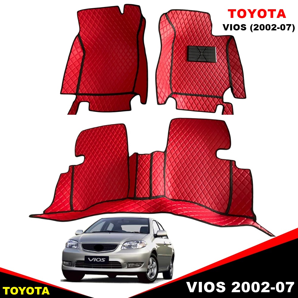 ยางปูพื้นรถยนต์ TOYOTA VIOS 2002-2007 ลายไดมอนด์ สีแดง เต็มคัน (พร้อมส่ง)