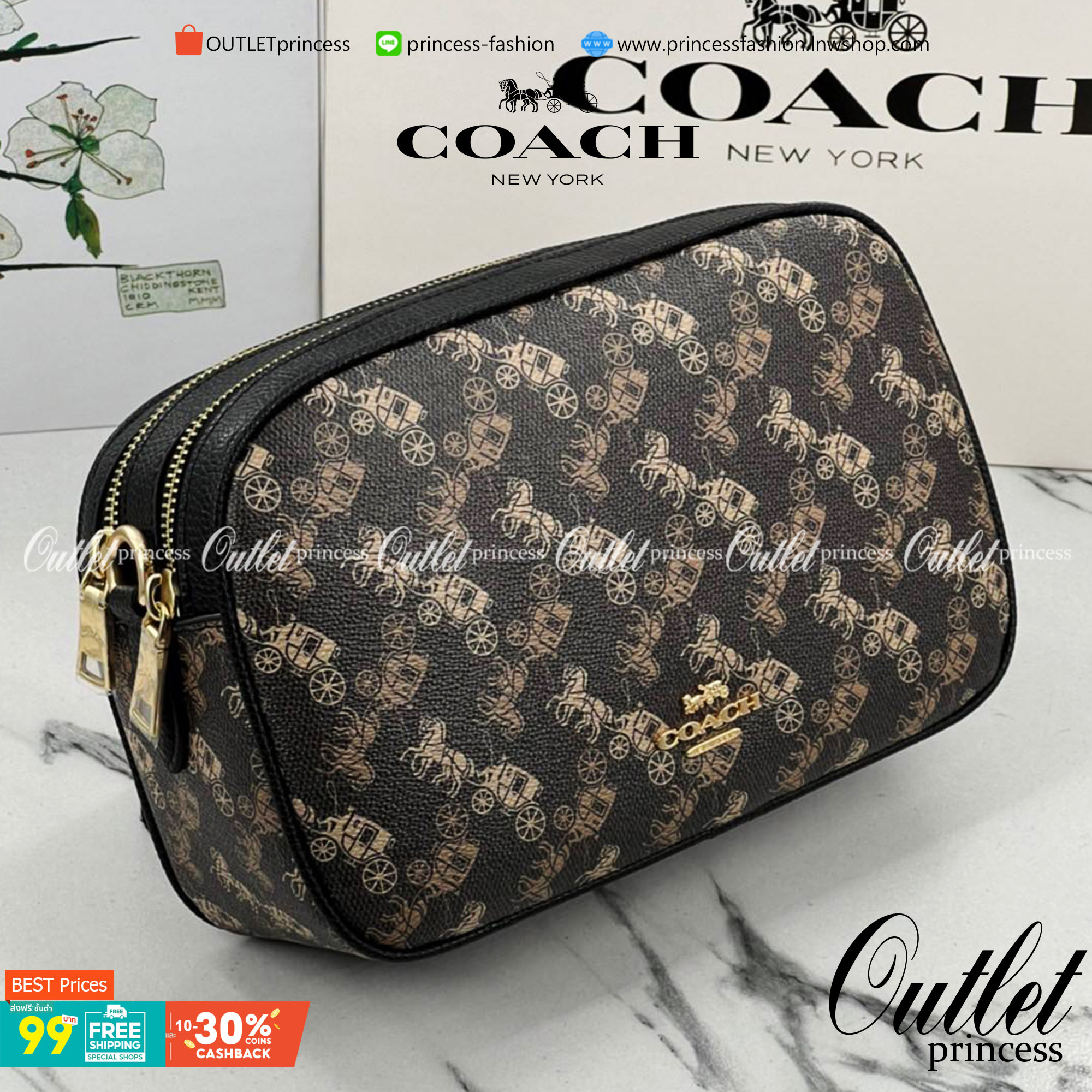 COACH JES CROSSBODY WITH HORSE AND CARRIAGE PRINT ((91109)) กระเป๋าสะพายครอสบอดี้ร์ หนังแท้นิ่ม ลายปริ้นรถม้าทั้งใบสวยงามมากๆค่ะ กระเป๋าแบ่งเป็น2ช่องซิปหลัก ช่องกว้างสามารถใส่กระเป๋าเงินใบยาวได้;ของจำเป็นได้ครบเลยค่ะ;มีช่องให้ใส่ของจุกจิก;พร้อมช่องโล่งด้า