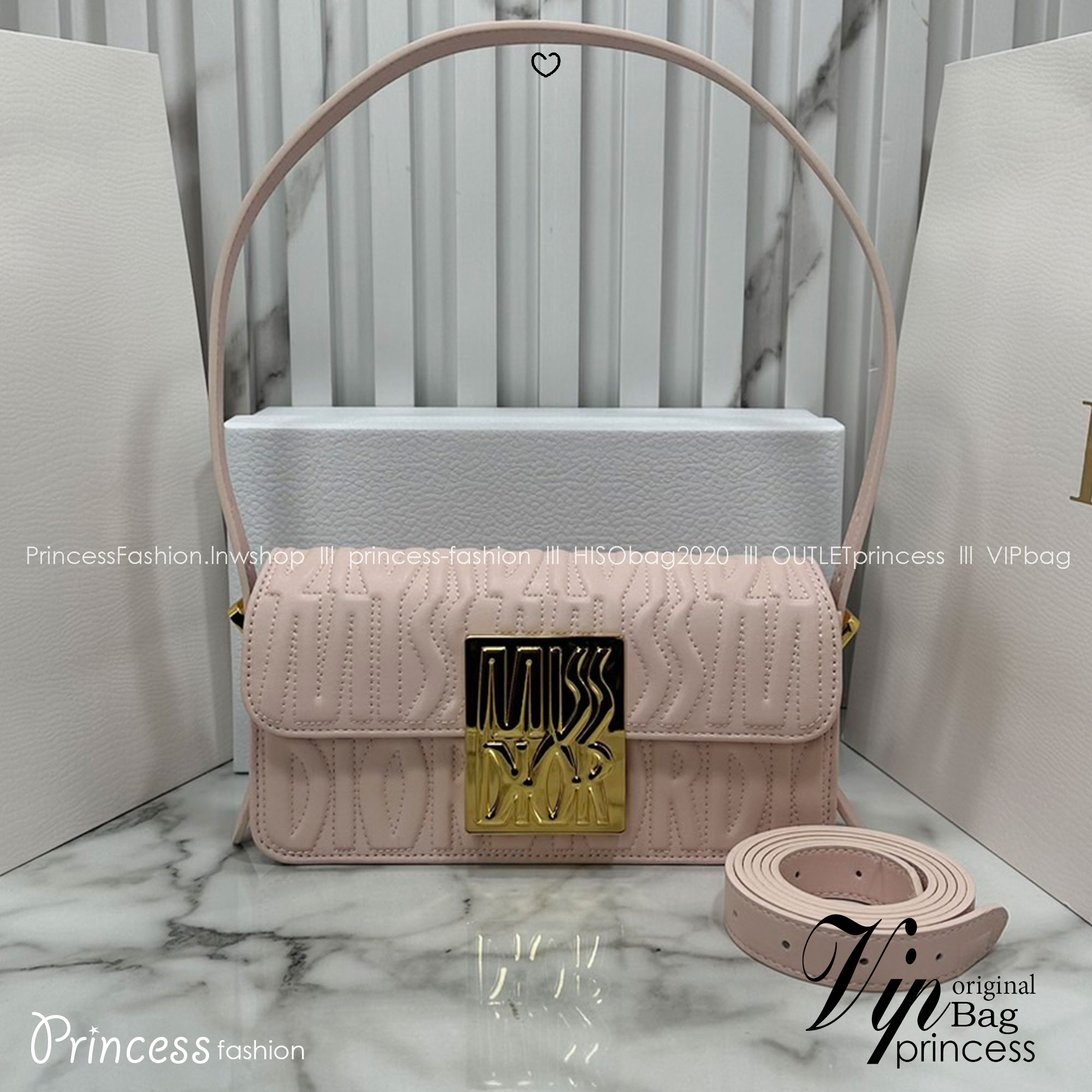 8.5" DIOR Miss Dior Flap Bag / Dior Clutch Bag / Pale Quilted Miss Dior Allover Leather กระเป๋าสะพายไหล่รุ่นใหม่ล่าสุด สง่างามทันสมัย เกรดออริ 1:1