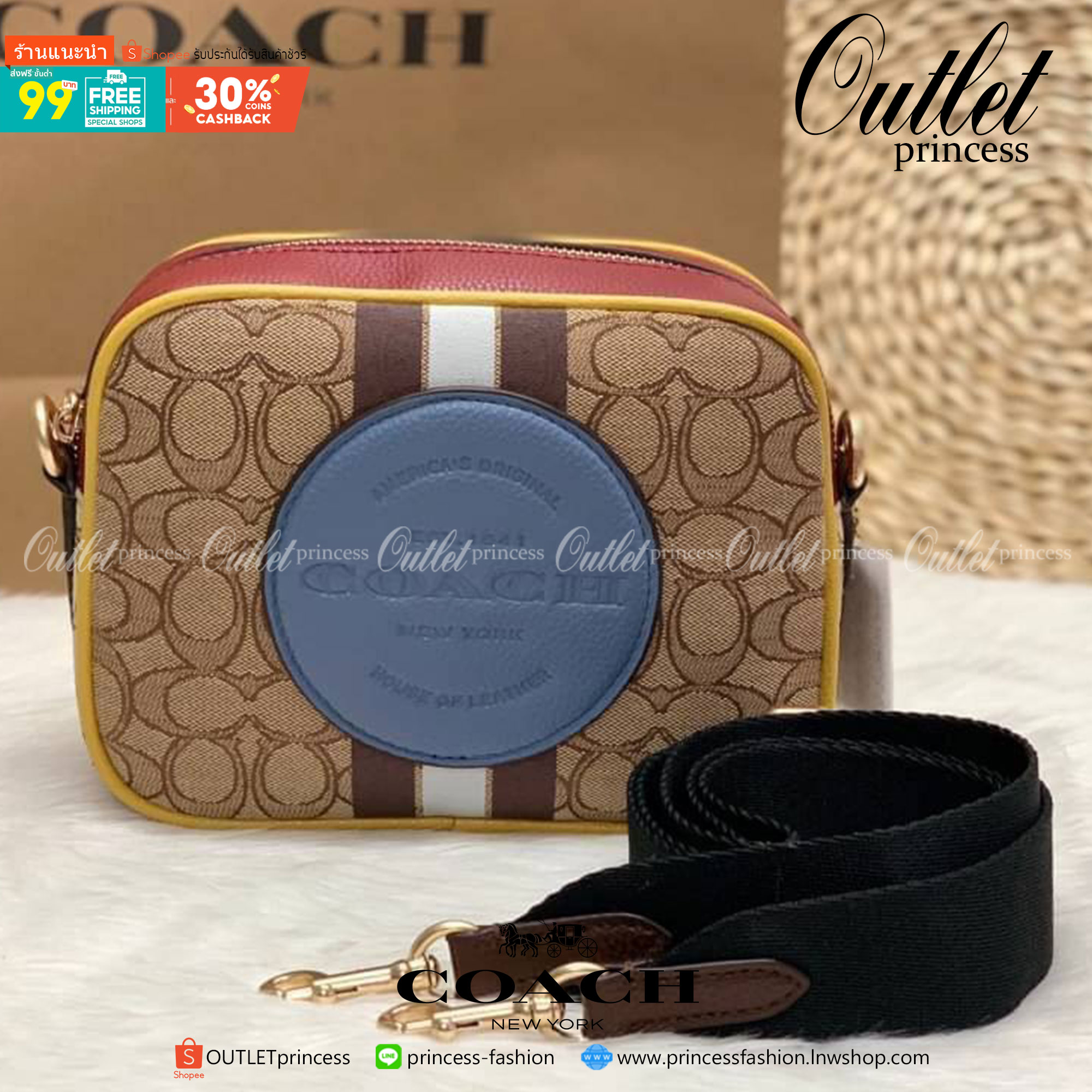 Coach Dempsey Camera Bag In Signature Jacquard With Stripe And Coach Patch ((1912)) พร้อมส่งที่ไทย! กระเป๋าสะพายครอสบอดี้ร์กรือสะพายข้างได้ วัสดุJacquard+หนังแท้ สวยงามมากๆค่ะ