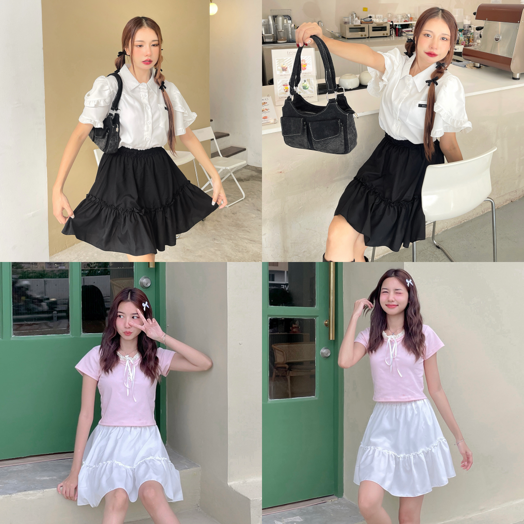 พร้อมส่ง 🕊 Bonita skirts กระโปรงเอวยางยืดแต่งระบายสุดน่ารัก มีซับในให้น่ารักมาก (IN38599)
