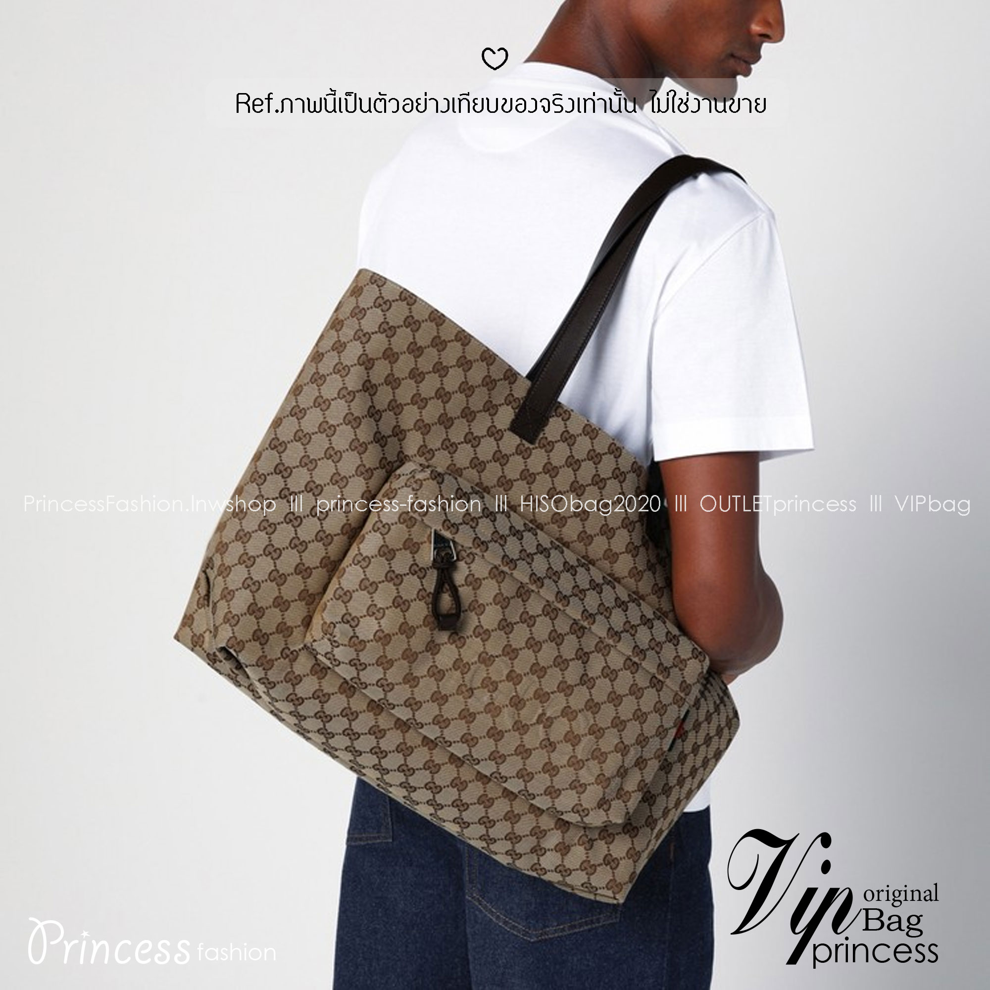 ORI หนังแท้ | GUCCI GG canvas maxi tote bag กระเป๋าสะพายทรงโท้ใบใหญ่ ผ้าแคนวาส GG สีเบจและสีน้ำตาลอีโบนี ซับในผ้าไนลอน ไอเท็มซิกเนเจอร์นำเสนอในคอลเล็กชั่น Fall Winter