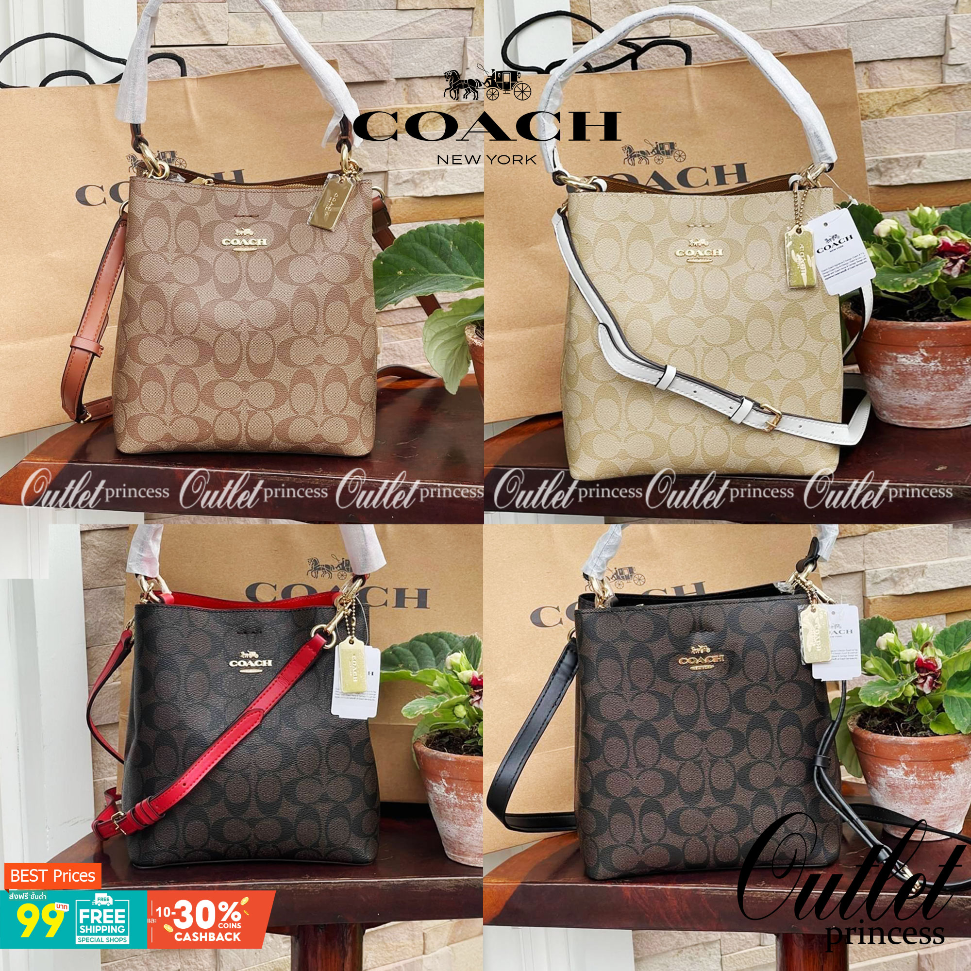 COACH SMALL TOWN BUCKET BAG IN SIGNATURE สำหรับสาวแฟชั่นที่ชอบรายละเอียดชิคๆ ดีไซน์สุดเก๋ แนะนำเลยสำหรับกระเป๋าทรงบักเก็ตใบนี้ เชื่อว่าสาว ๆ หลายคนชื่นชอบ เป็นไอเทมที่สามารถแมทช์ได้กับเสื้อหลากหลายสไตล์ บรรจุของได้เยอะโดยที่กระเป๋าไม่เสียทรง แบ่งช่องใช้งา