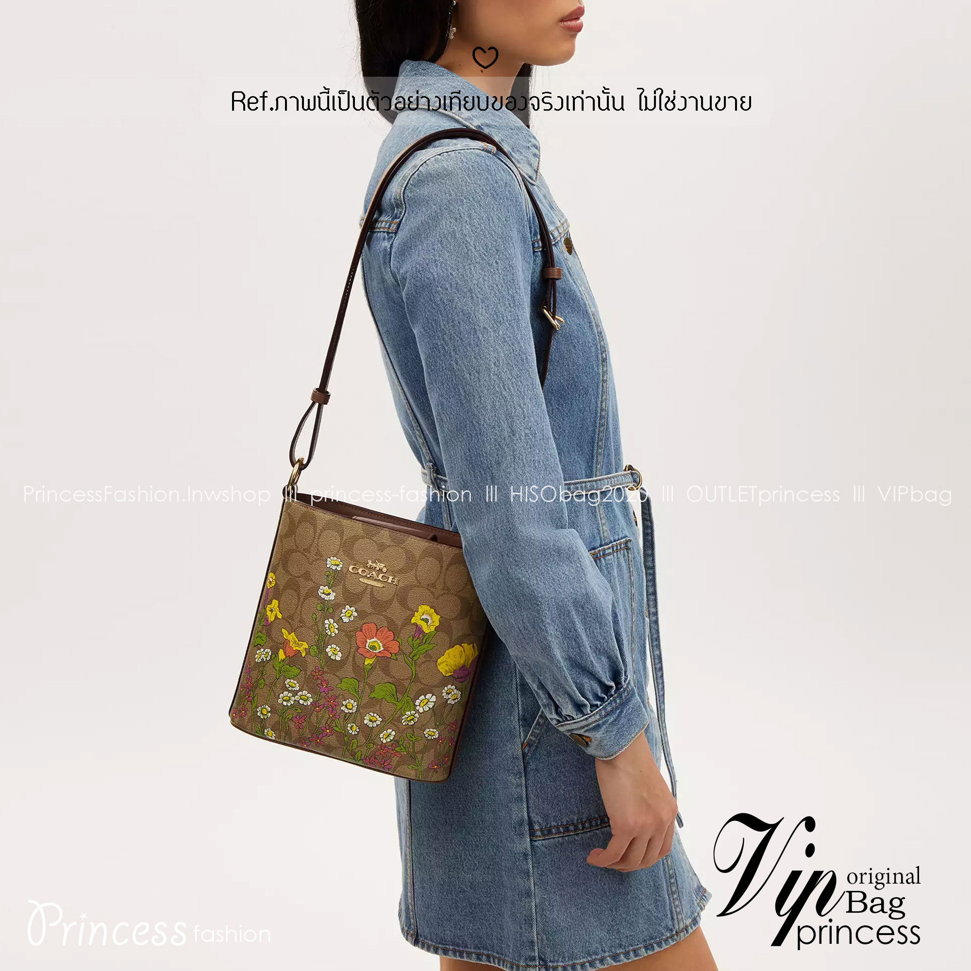 COACH CR155 SOPHIE BUCKET BAG IN SIGNATURE CANVAS WITH FLORAL PRINT กระเป๋าทรงบัคเก็ต ที่มีดีไซน์ลวดลายดอกไม้น่ารักน่าใช้ เกรดท็อปออริ 1:1 สลับแท้