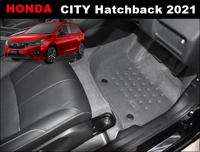 พรมปูพื้นรถยนต์ HONDA CITY Hatchback 2021 พรมยางลายหนังเรียบ เข้ารูป เต็มคัน