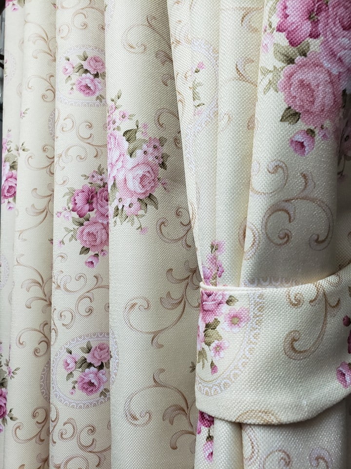 ผ้าม่าน ก.130*ส.180ซม./ผืน รุ่นVintage สีครีมชมพู