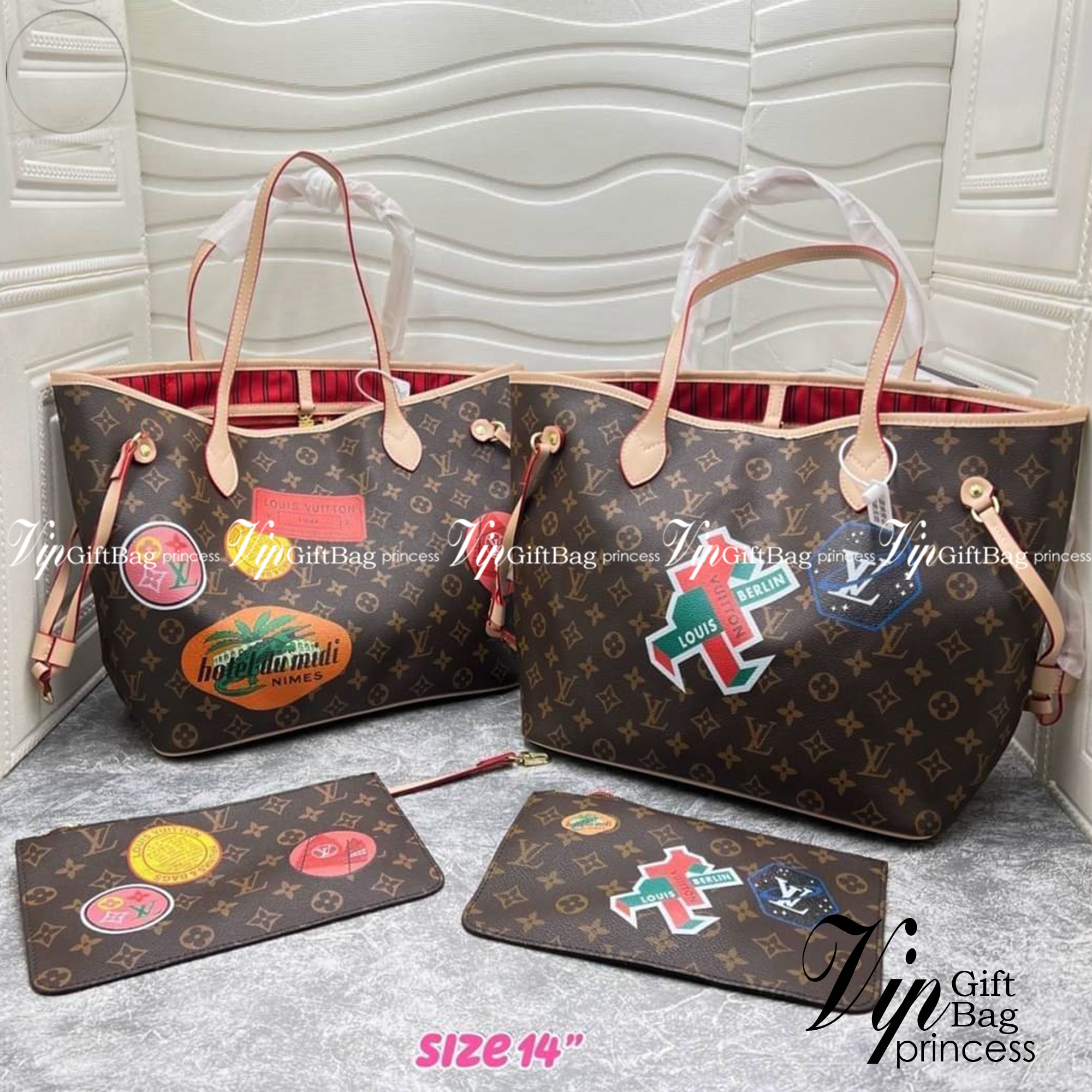 LV Neverfull Monogram Bag / LV Shopping Bag 14" กระเป๋าสะพายใบใหญ่จุใจ หนังลายโมโนแกรม ทรง tote มาใหม่ มาพร้อมกระเป๋าใบเล็ก งานปั้มแบรนด์ทุกจุด สกรีนลายชัดเจน สีสวย ภาพถ่ายจากงานขายจริง ใช้งานต่างประเทศได้
