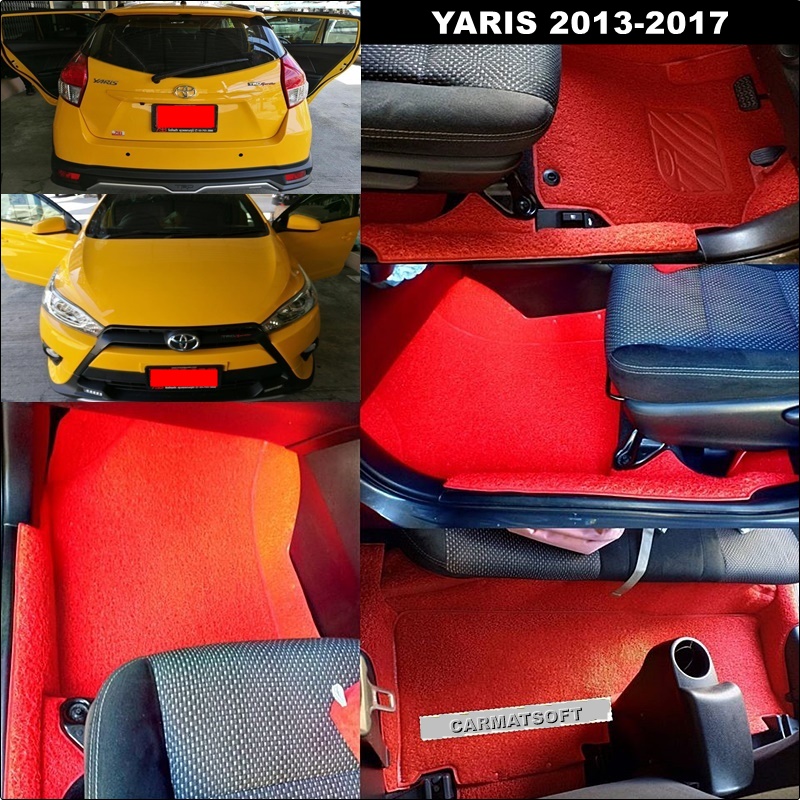 พรมดักฝุ่นไวนิลTOYOTA YARIS ปี2013-17 พรมดักฝุ่นในรถ รีดขอบ สีแดง เต็มคัน