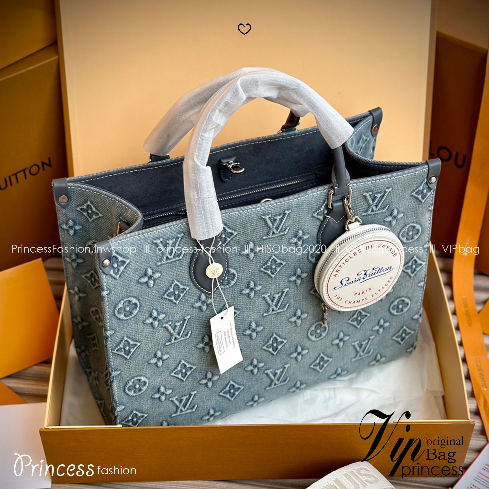 LV Onthego Denim Vintage Tote Bag กระเป๋าทรงโท้ทเดนิมสไตล์วินเทจ รุ่นใหม่ปั้มลายโมโนแกรมบนเดนิมสุดไอคอนิก ที่ใครเห็นต้องเป็นคลั่งรัก ผู้ดี หรูหราได้ทุกลุค ทุกสไตล์