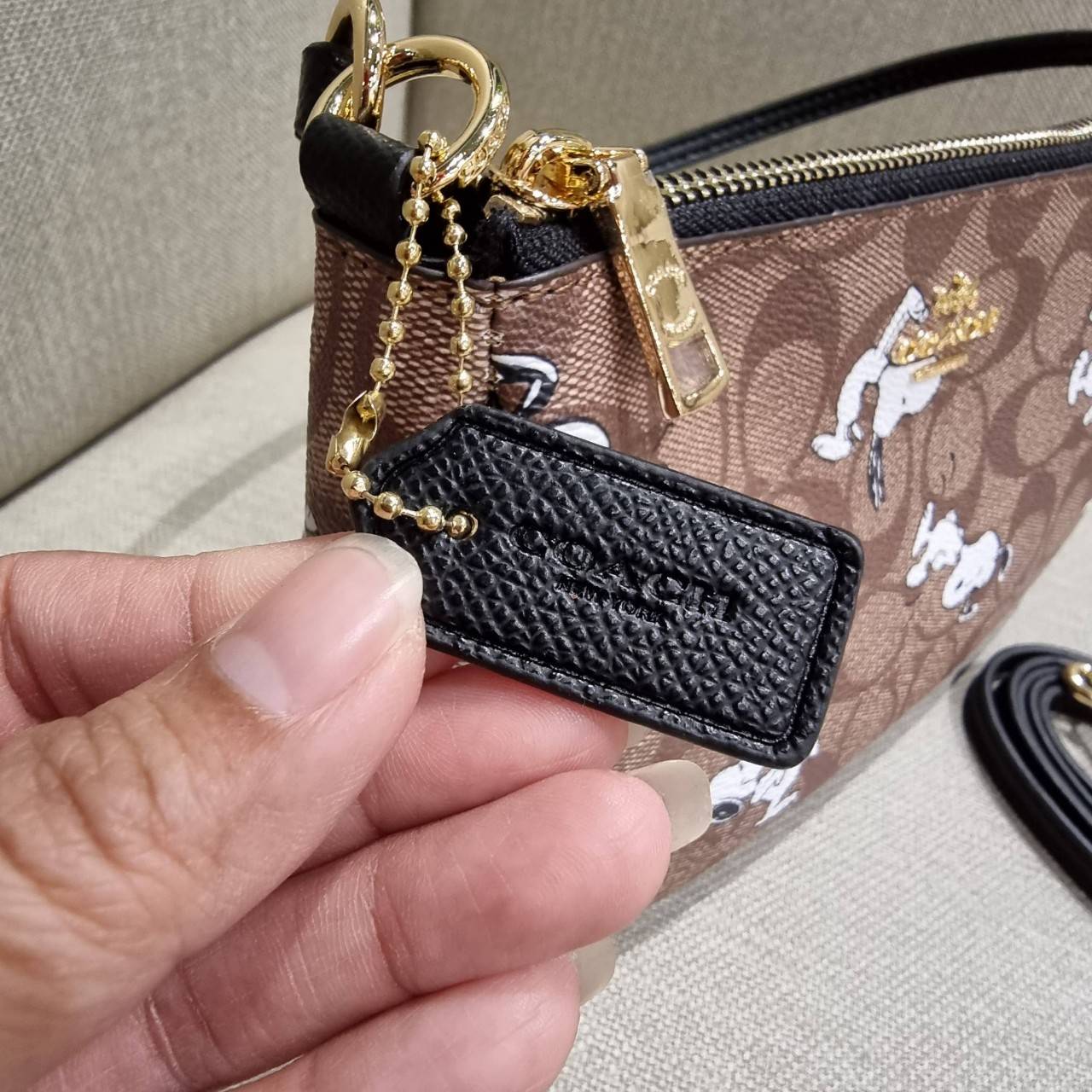 OUTLET 】COACH F36674 TOP HANDLE POUCH IN SIGNATURE WITH SNOOPY PRINT คอลเลคชั่นใหม่ ในสไตล์พอช มาให้ช้อปก่อนใครในไทยจ้า น่ารักน่าใช้ไปอีกกับกระเป๋าสะพายทรงฮิตตลอดกาล ด้วยดีไซน์ที่ออกมาให้ใช้งานได้ง่าย ขนาดกำลังเหมาะ วัสดุแคนวาสทนทาน ดีไปหมดขนาดนี้!! คุณลู