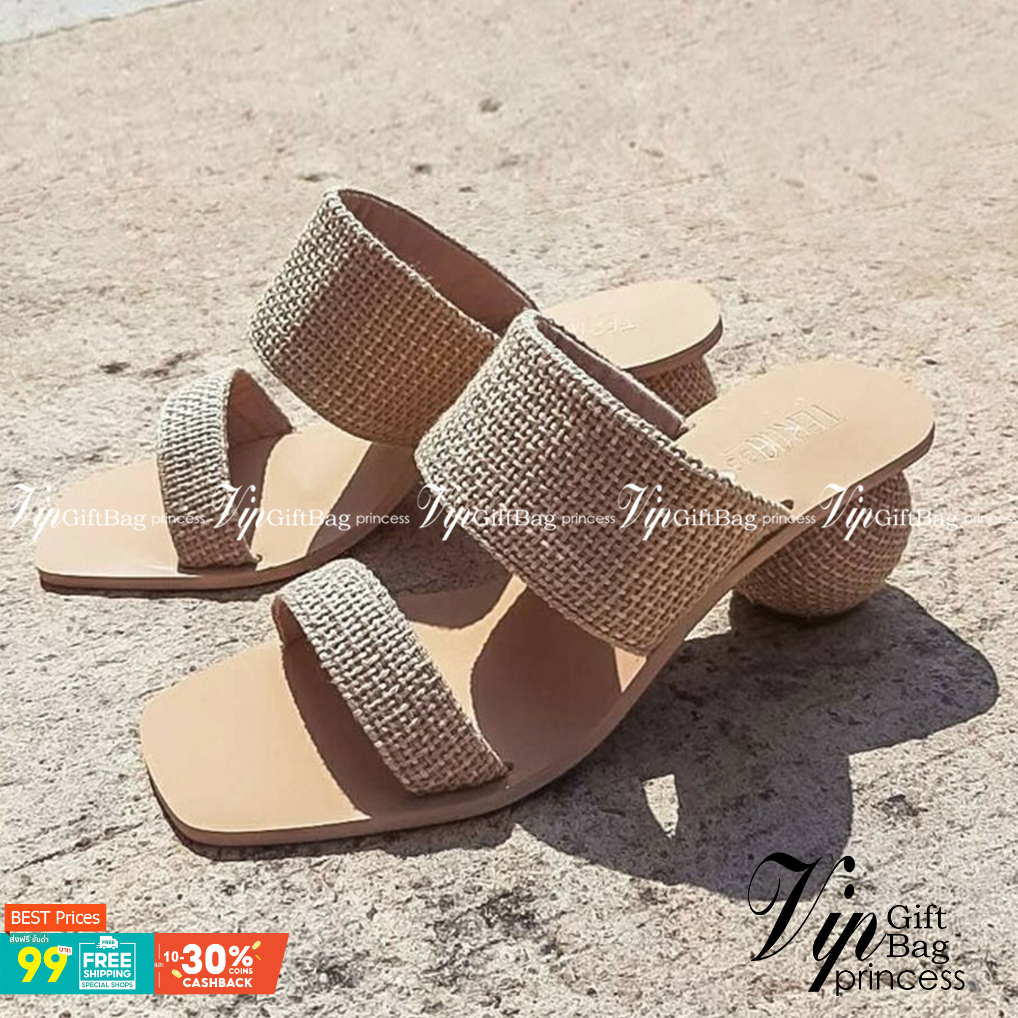 รองเท้าผ้าป่านสไตล์งานเกาหลี งานสวม คาดผ้าป่านลายกระสอบ ส้นทรงกลม งาน สวย เก๋ ดูแพง เกินราคาคะ งานจริงสวยมาก แมทส์ชุดง่าย