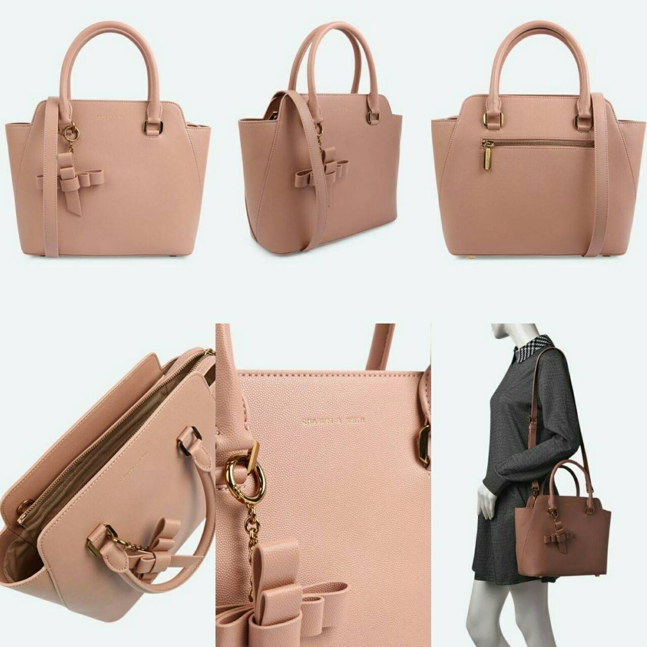 NEW ARRIVAL! CHARLES & KIETH TRAPEZE BAG 2018 กระเป๋าถือหรือสะพายคอลเลคชั่นใหม่ชนช็อปดีไซน์ยอดนิยมวัสดุหนังคาเวียร์อยู่ทรงสวย โดดเด่นที่หูหิ้วประดับพวงกุญแจโบว์ห้อย เปิดปิดด้วยซิปภายในมีช่องซิป หัวซิปปั้มโลโก้ มีหมุดรองฐานกันรอยสี่มุม พร้อมสายสะพายยาวปรับ