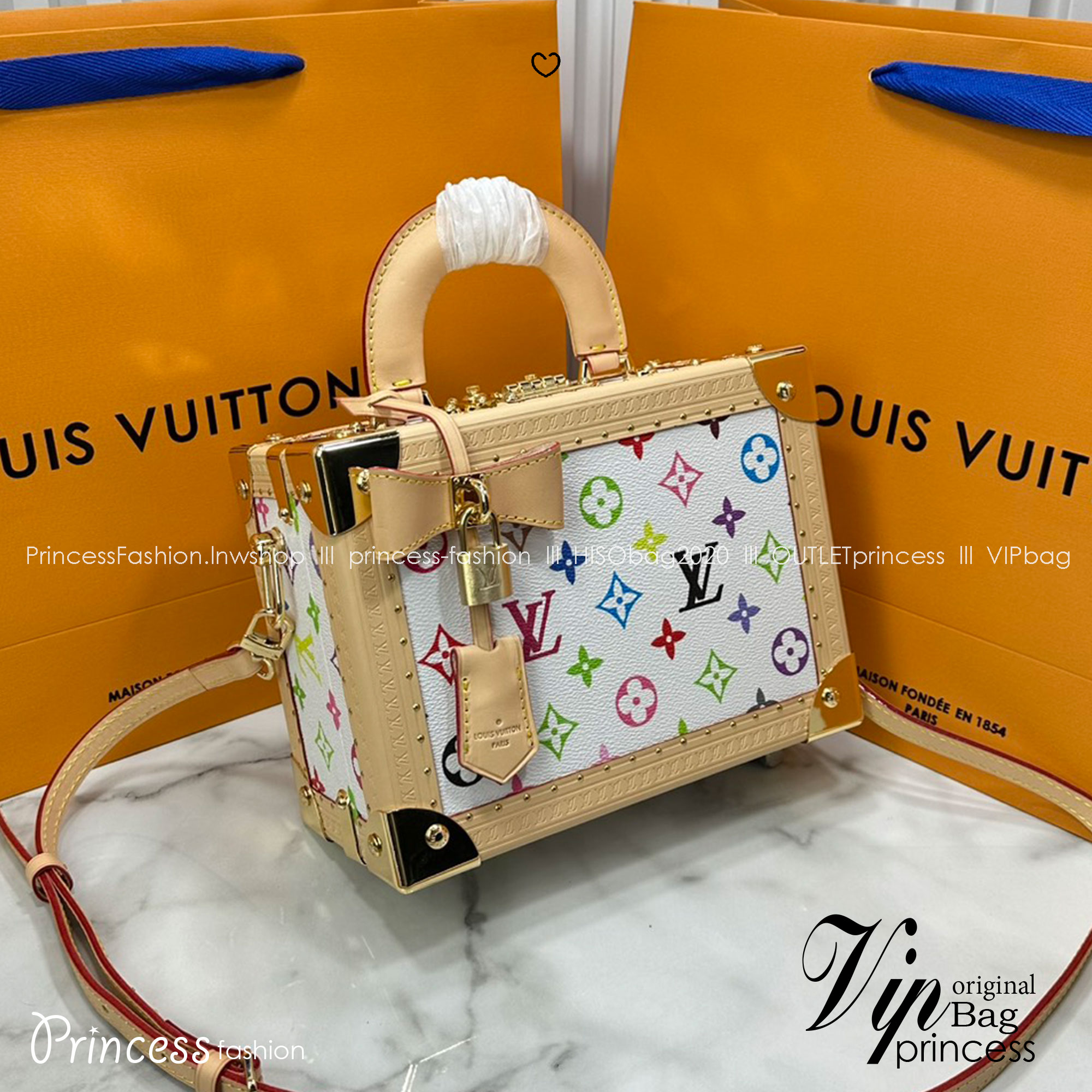 ORI หนังแท้ | LV x TM Petite Valise bag Multicolor Monogram Canvas กระเป๋าสะพายทรงกล่องดีไซน์โดดเด่นประณีตขับเน้นเสน่ห์สดใส แลดูน่ารัก ขนาดกะทัดรัดตกแต่งขอบหนังและฮาร์ดแวร์สีทองเงางาม